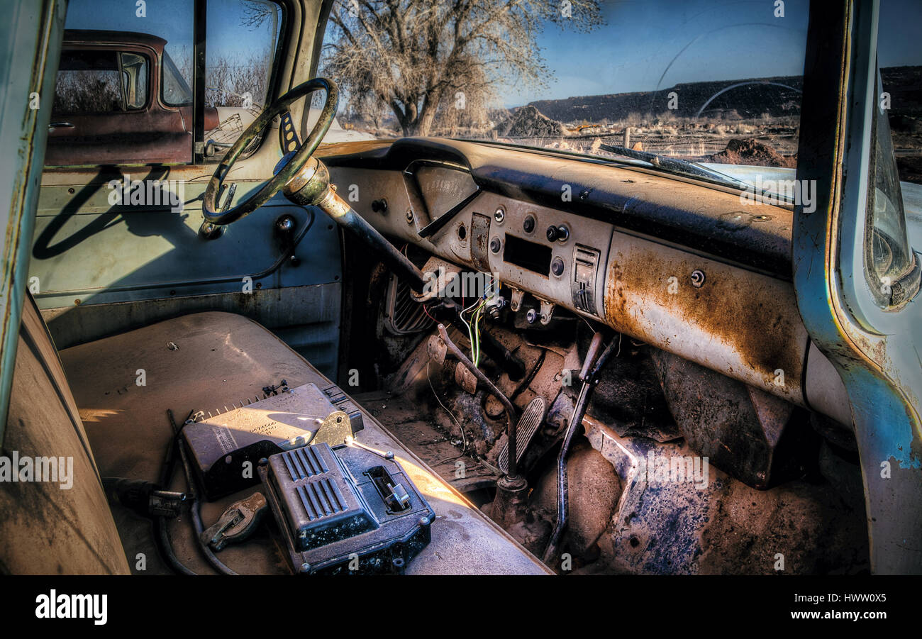 Scrap Car shot south of Moab Utah. Stock Photo