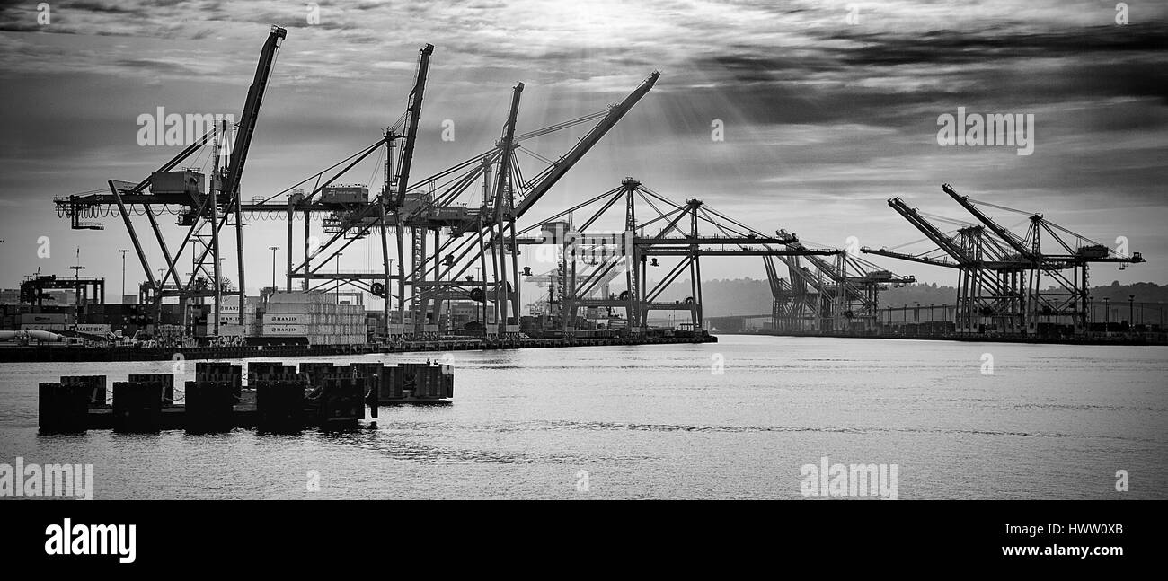 Image of Seattle Docks area, shot from Tourist Boat tour Stock Photo