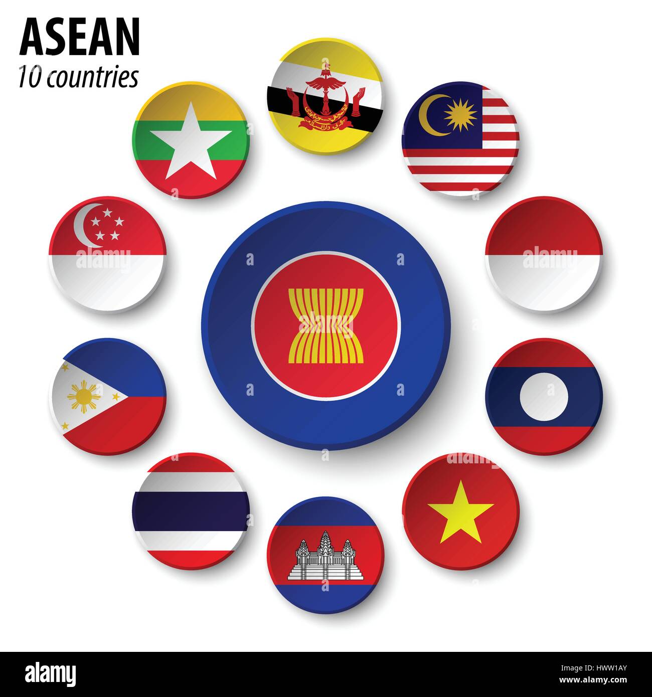 ASEAN ( Association of Southeast Asian Nations ) and membership . Stock Vector