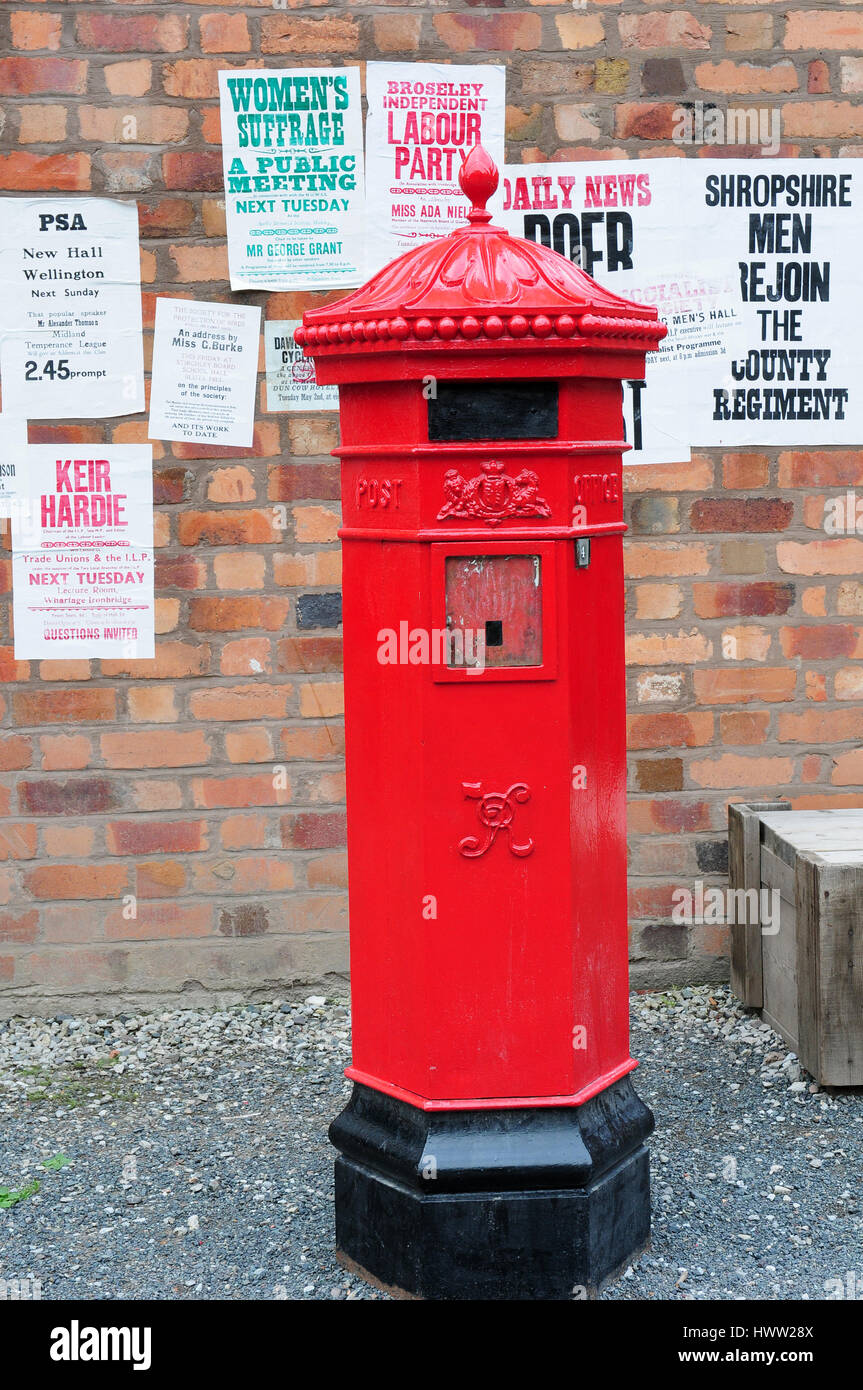 Letterbox and historic notices at Blists Hill Victorian Village. Stock Photo