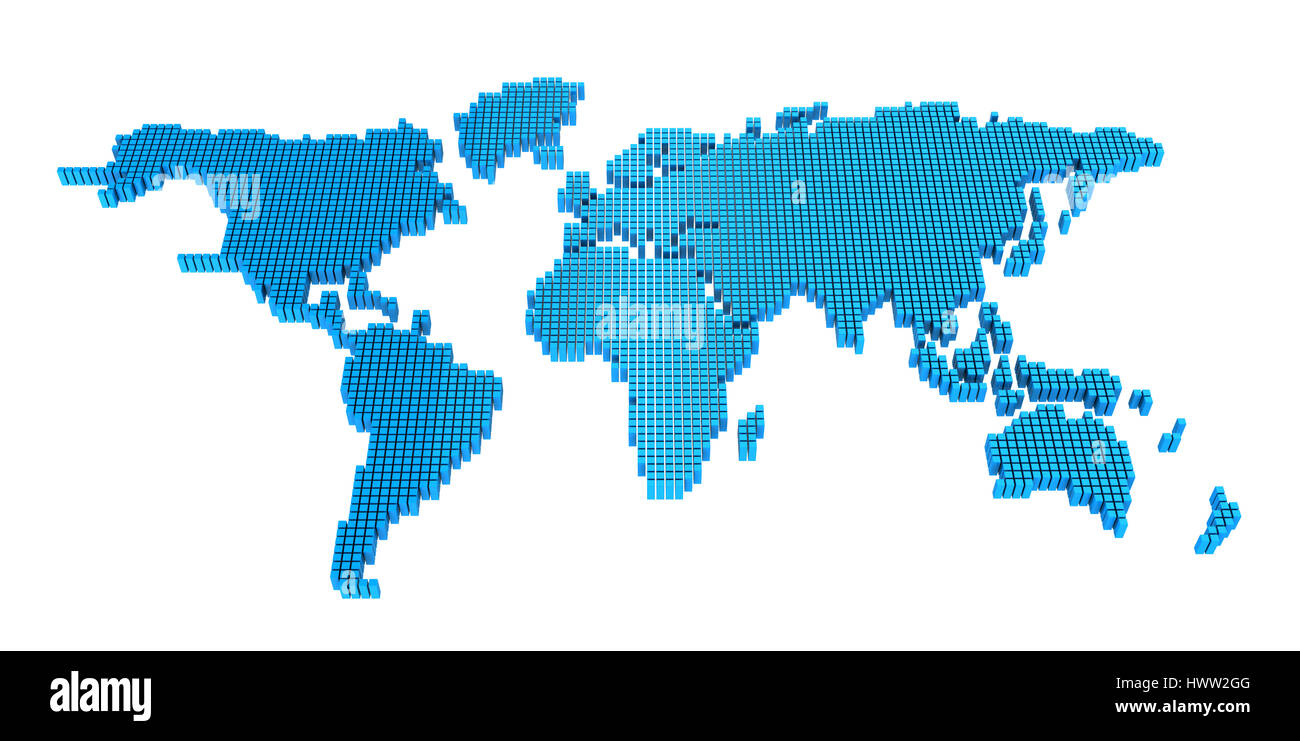 3d illustration of world map build with cubes Stock Photo - Alamy