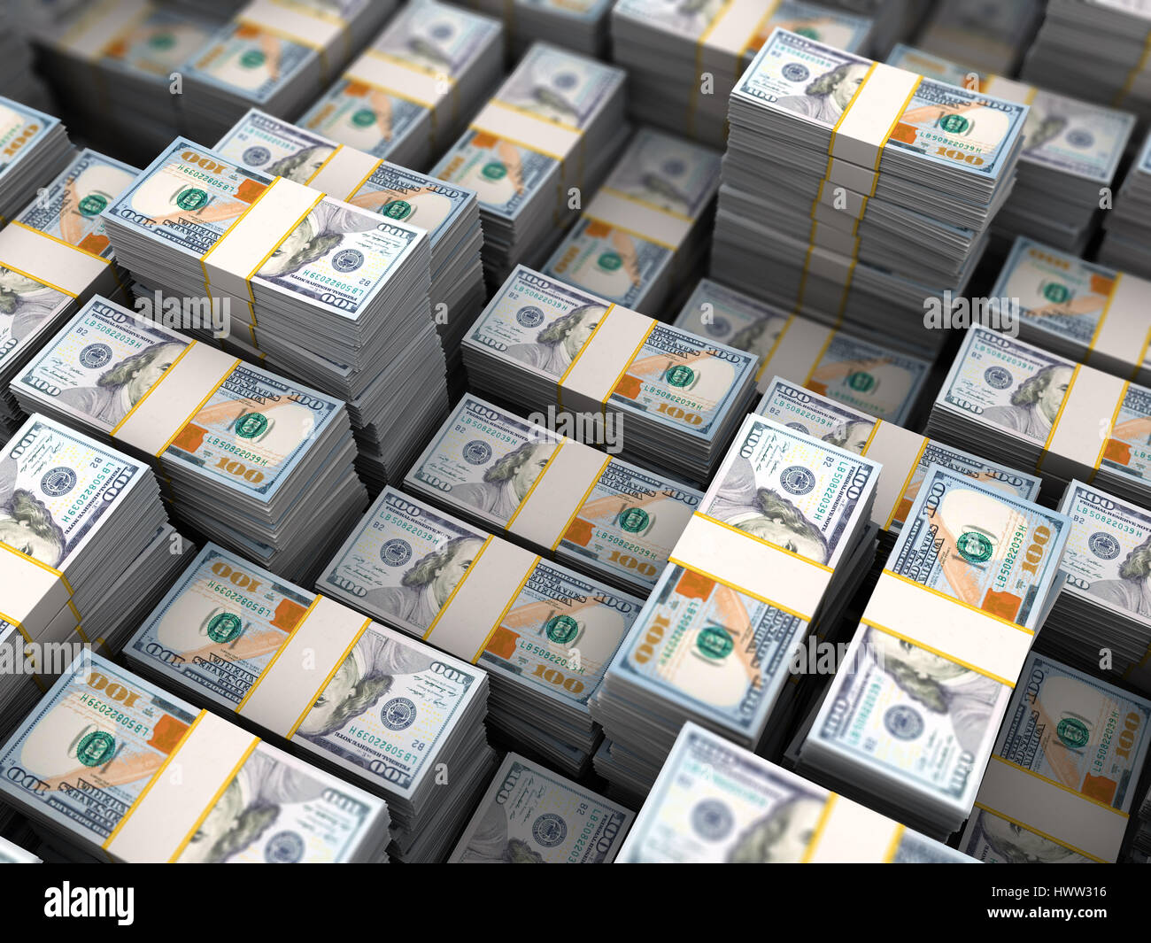 3d illustration of big money heap background Stock Photo