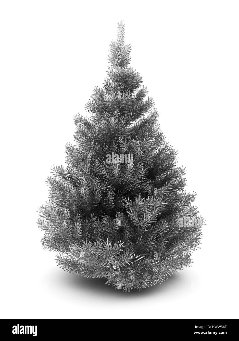 3d illustration of chrome metal Christmas tree, over white background ...