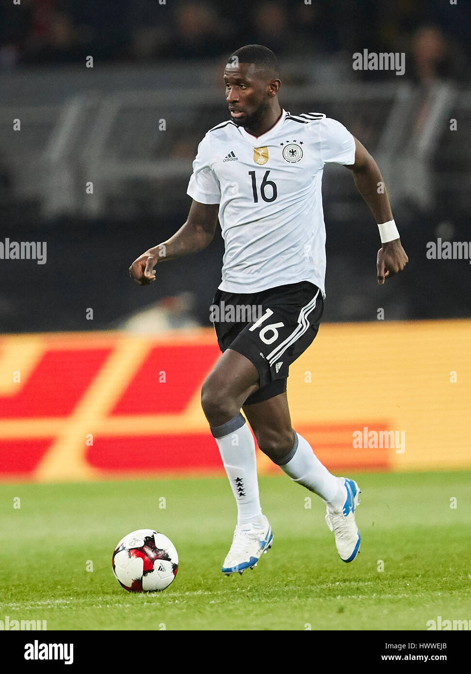 Dortmund, Germany. 22nd Mar, 2017.  Antonio RUEDIGER, DFB16 drives the ball, action, full-size, friendly match and farewell game for Lukas Podolski GERMANY - ENGLAND 1-0 in Dortmund, March 22, 2017 Credit: Peter Schatz/Alamy Live News Stock Photo