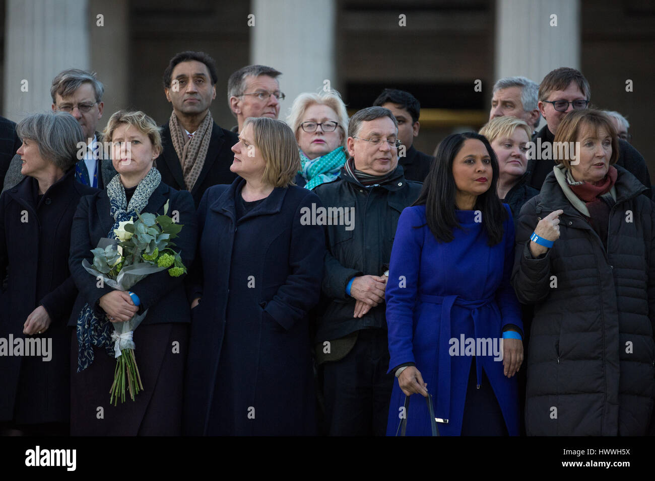 London, UK. 23rd March, 2017. Dignitaries including Rushanara Ali MP and Baroness Jowell assemble in Trafalgar Square for a vigil for the victims of yesterday's terror attack on Westminster Bridge and the Palace of Westminster. Credit: Mark Kerrison/Alamy Live News Stock Photo