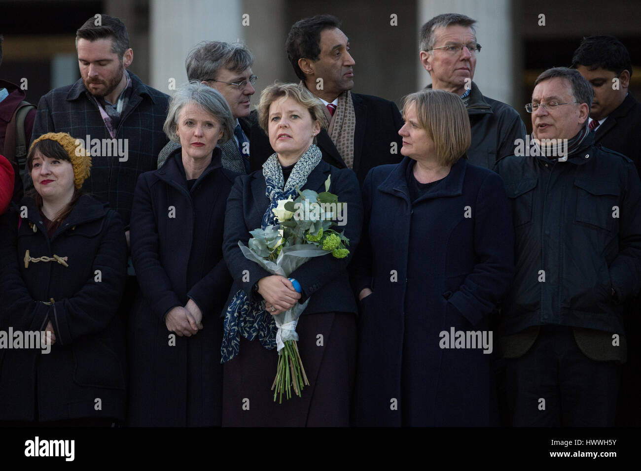 London, UK. 23rd March, 2017. Dignitaries including London Assembly Members assemble in Trafalgar Square for a vigil for the victims of yesterday's terror attack on Westminster Bridge and the Palace of Westminster. Credit: Mark Kerrison/Alamy Live News Stock Photo