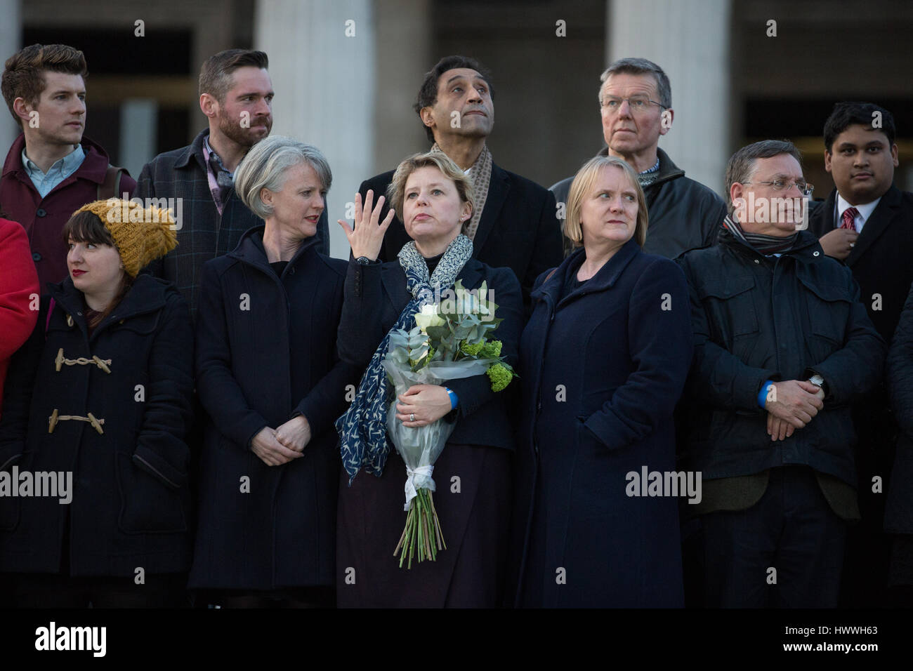 London, UK. 23rd March, 2017. Dignitaries including London Assembly Members assemble in Trafalgar Square for a vigil for the victims of yesterday's terror attack on Westminster Bridge and the Palace of Westminster. Credit: Mark Kerrison/Alamy Live News Stock Photo