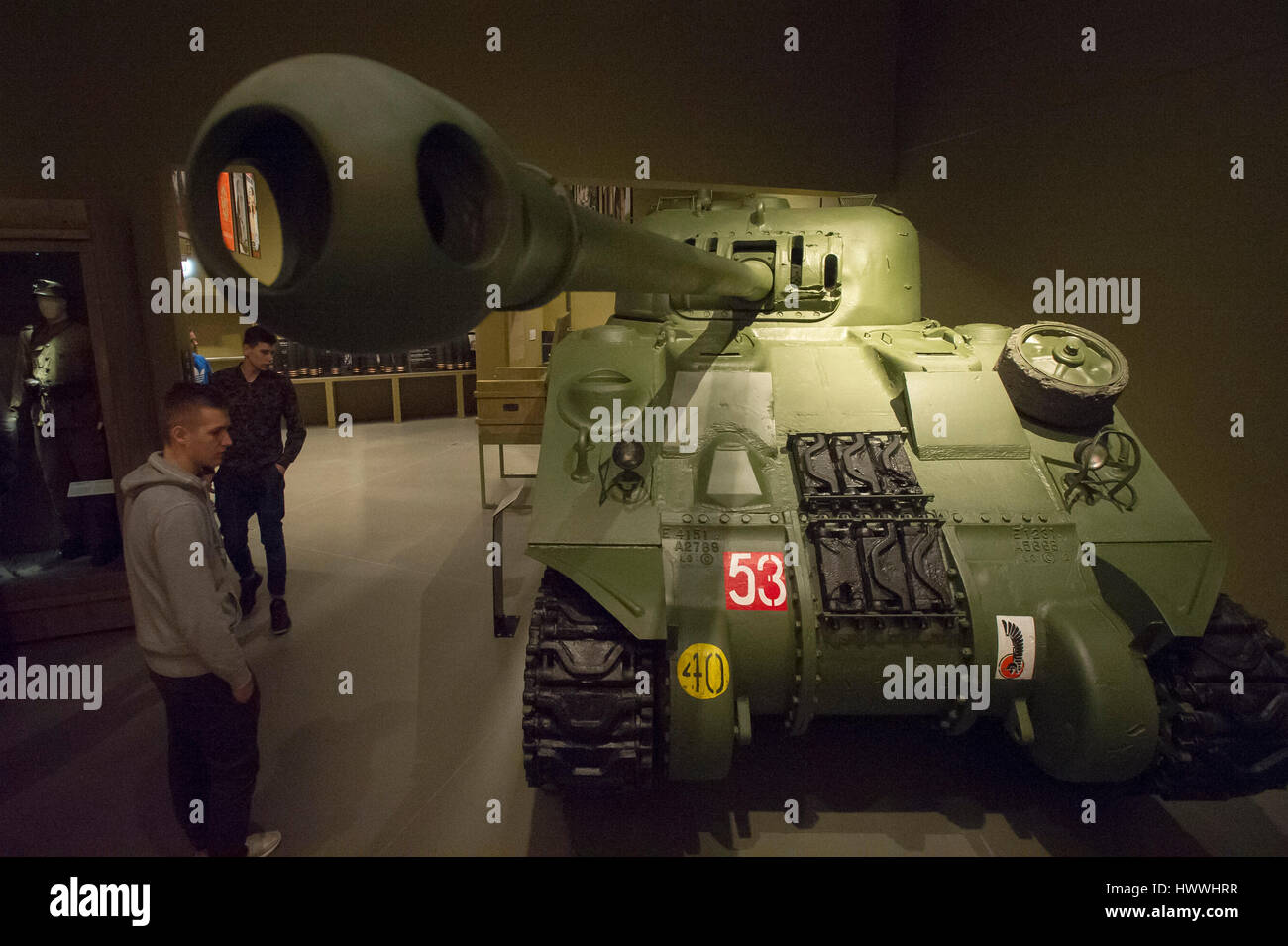 Gdansk, Poland. 23rd March, 2017. Gdansk, Poland. 23rd Mar, 2017. Visitors and tank Sherman Firefly used by 1st Polish Armoured Division is showed in Museum of the Second World War. Museum was opened on 23 March 2017 in Gdansk, Poland. Gdansk Museum is the biggest and the newest museum in Poland. Credit: Wojciech Stróżyk/Alamy Live News Stock Photo