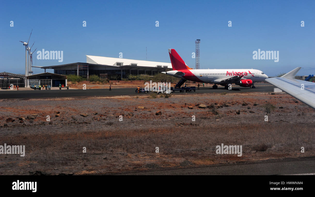 View of Baltra Airport. Connecting flights are available to mainland Ecuador, the country to which the Galapagos islands belongs. Taken on 19.10.2016. Reinhard Kaufhold/dpa-Zentralbild/ZB | usage worldwide Stock Photo