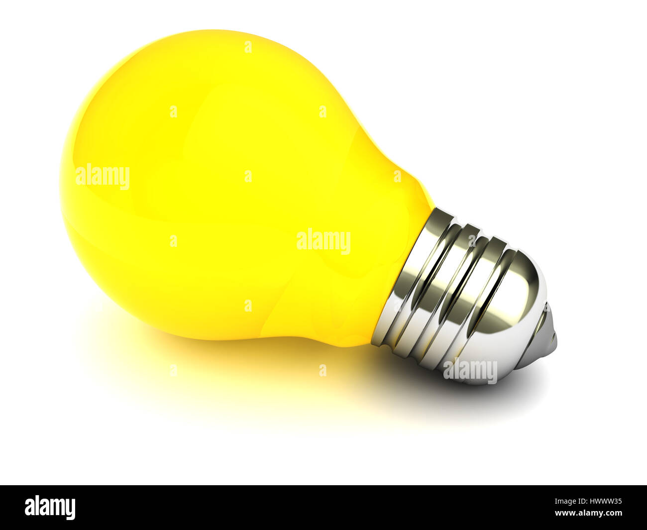 3d illustration of yellow light bulb over white background Stock Photo