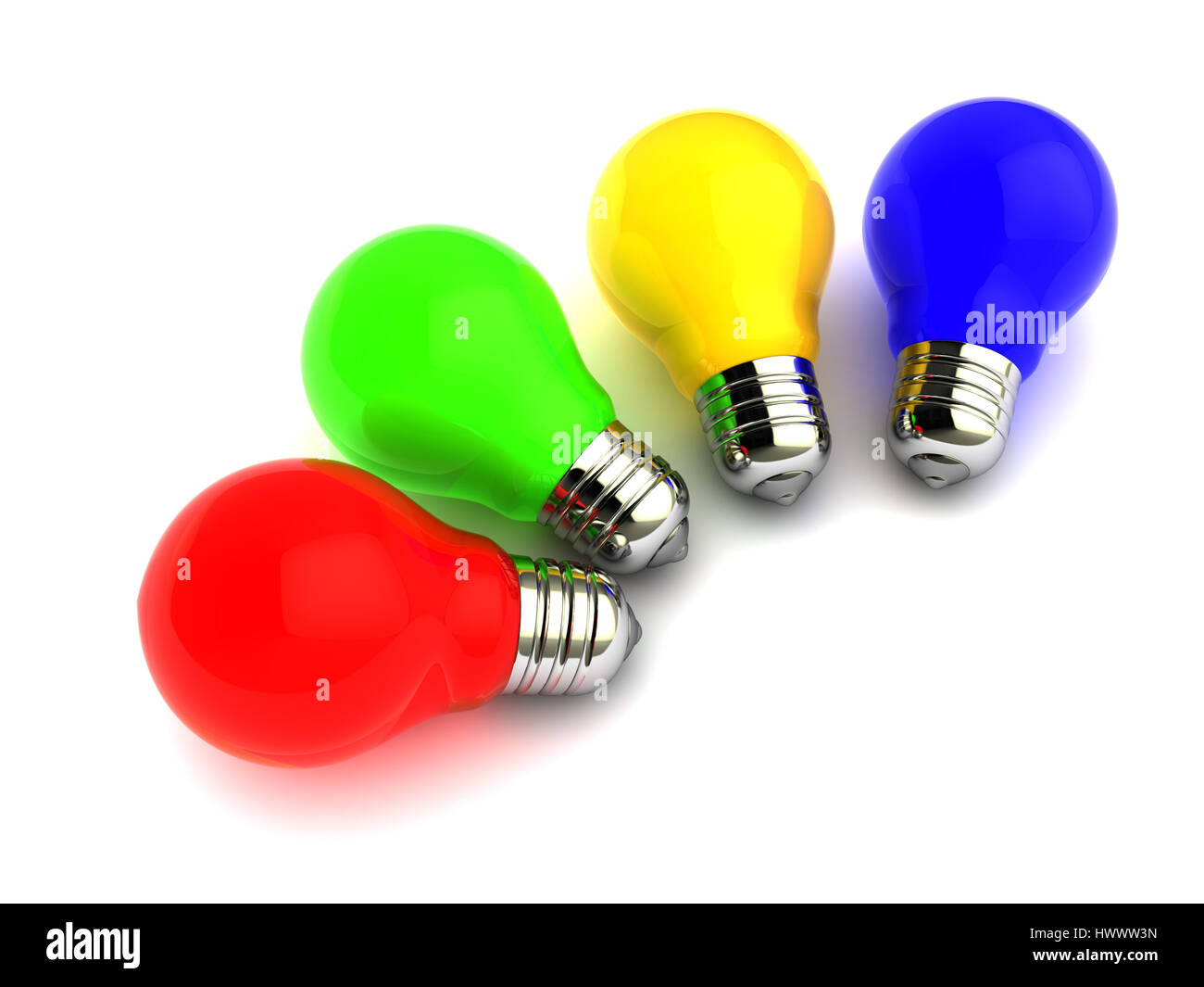 abstract 3d illustration of colorful light bulbs over white background Stock Photo