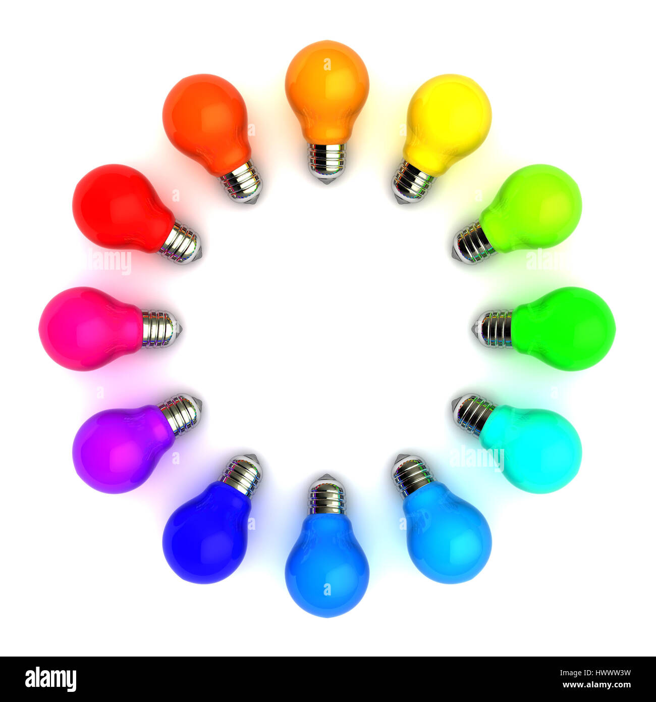 3d illustration of colorful bulbs circle over white background Stock Photo