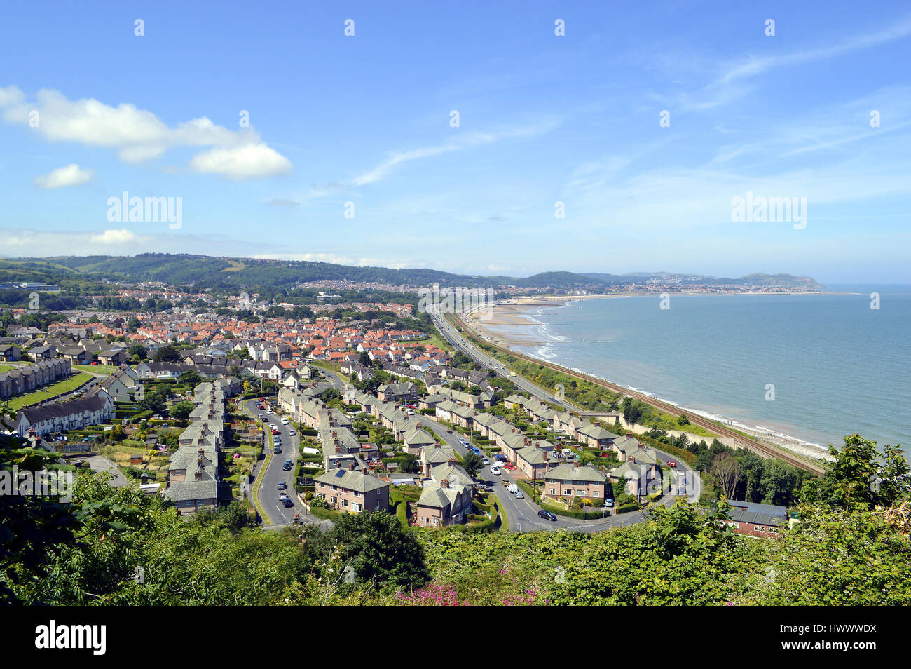 An aerial view of Colwyn Bay in North Wales Stock Photo