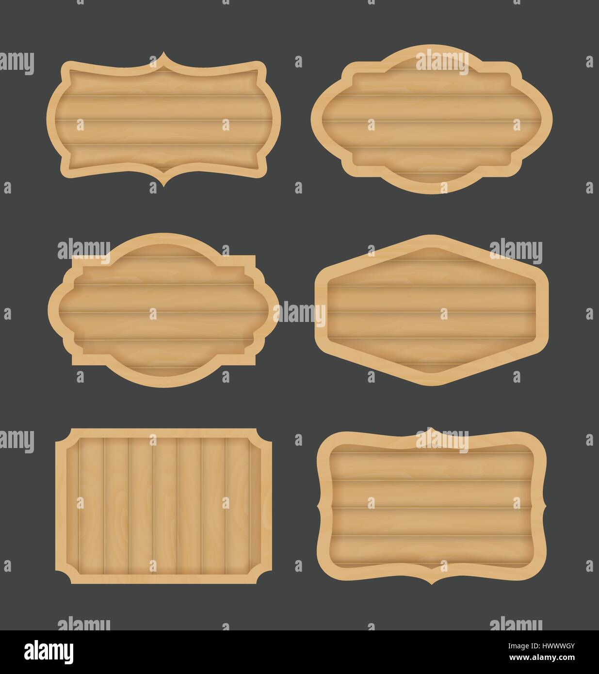 Wooden Board Label Banner Design Realistic Wood Board Frame