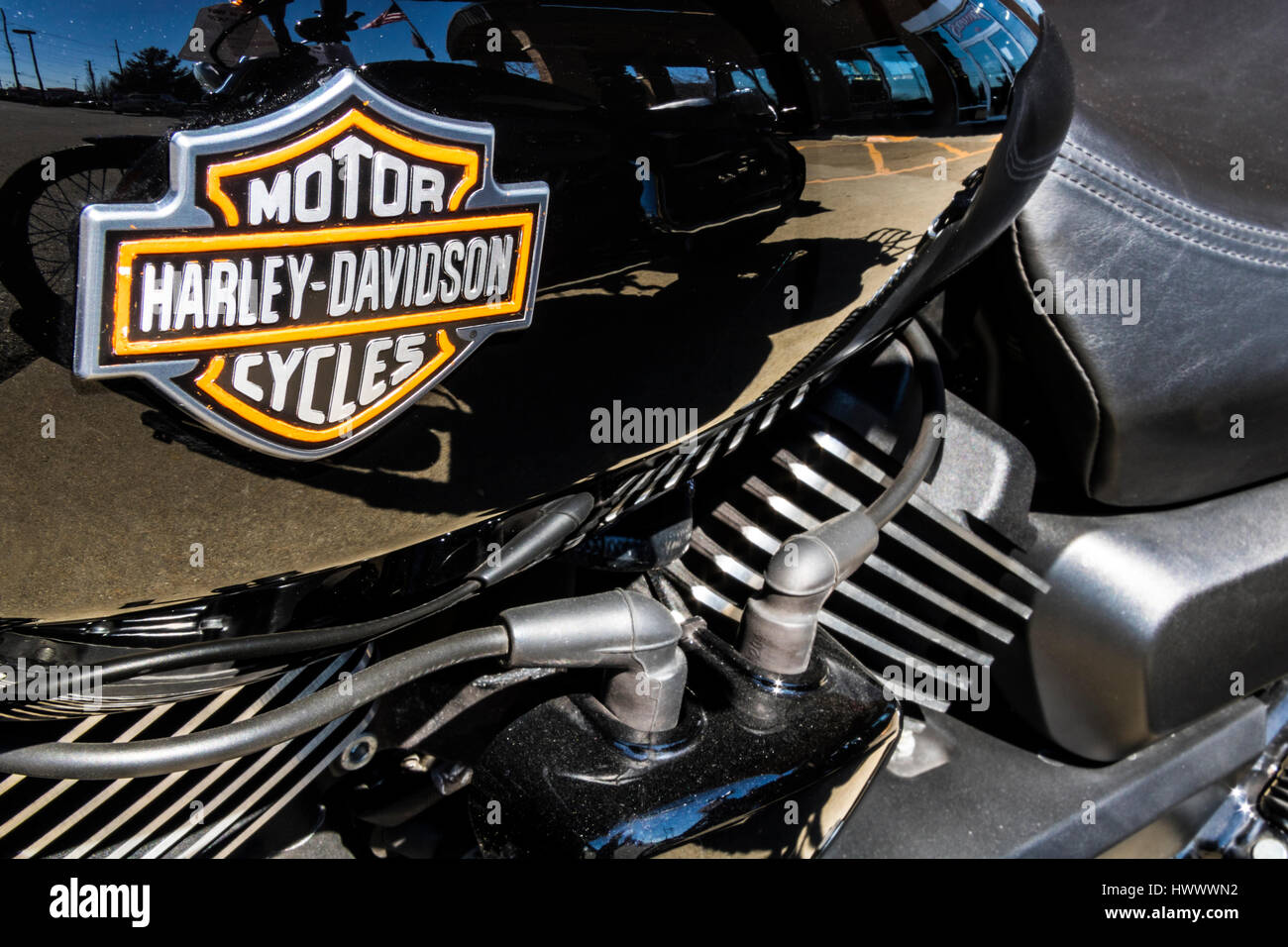 Indianapolis Circa March 2017 Emblem and Engine of a Harley Davidson Harley Davidson