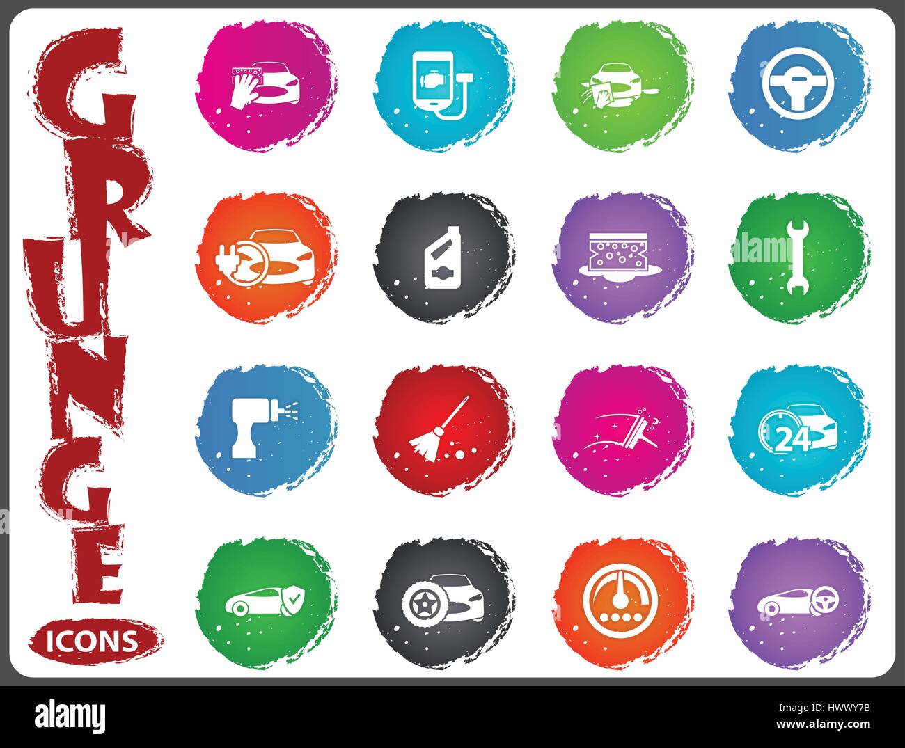 Car shop icon set for web sites and user interface in grunge style Stock Vector