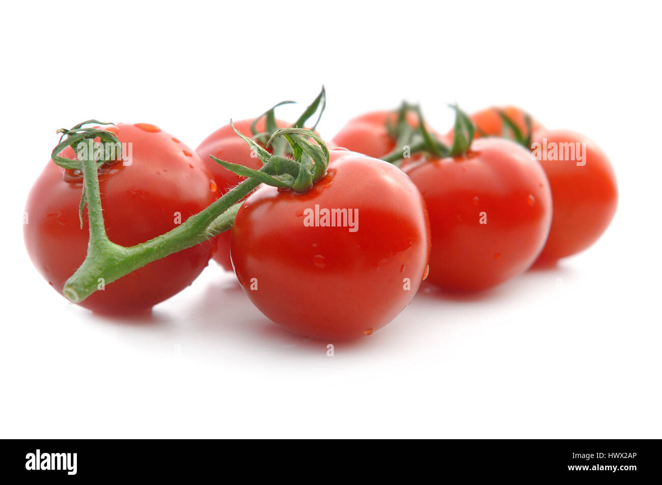 bunch of tomatoes with water drops isolated on white background Stock ...