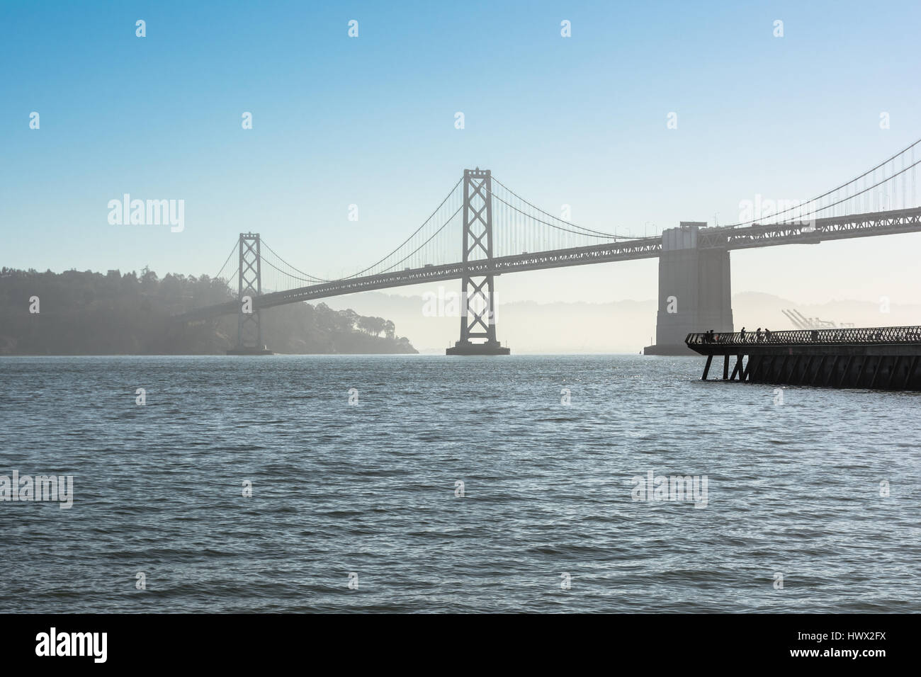 View of the San Francisco Oakland Bay Bridge in San Francisco Bay, California Stock Photo