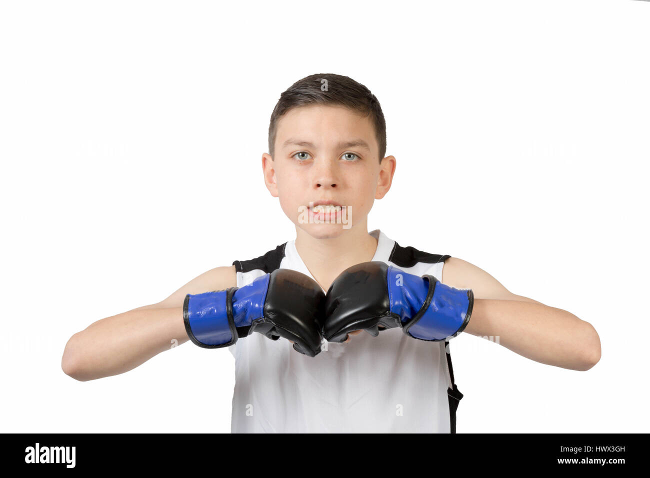 Young Caucasian Teenage Boxer Boy Isolated Against White Background