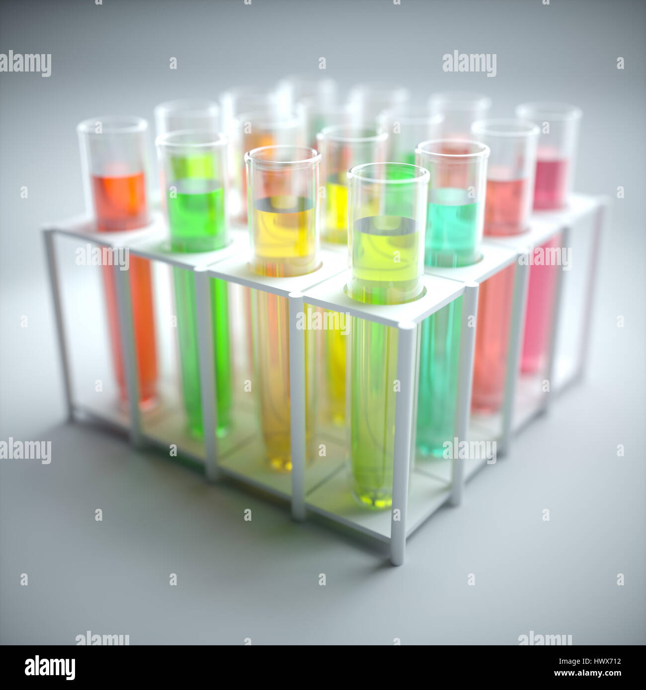 3D illustration. Test tubes with colored liquid. Stock Photo
