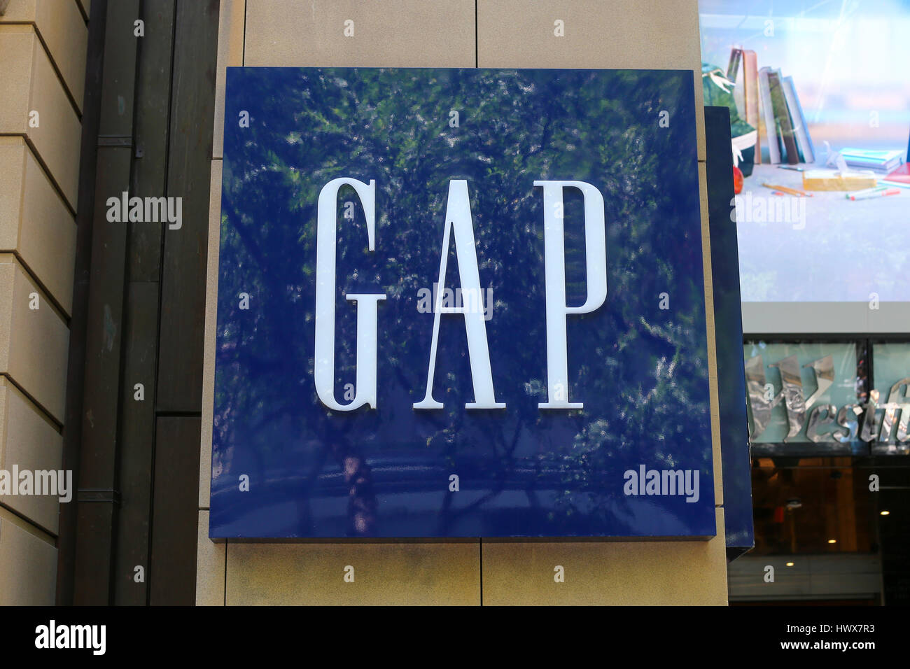 SYDNEY, AUSTRALIA - JANUARY 23, 2017: Detail of Gap store in Sydney, Australia. Gap is an American multinational clothing and accessories retailer,  f Stock Photo