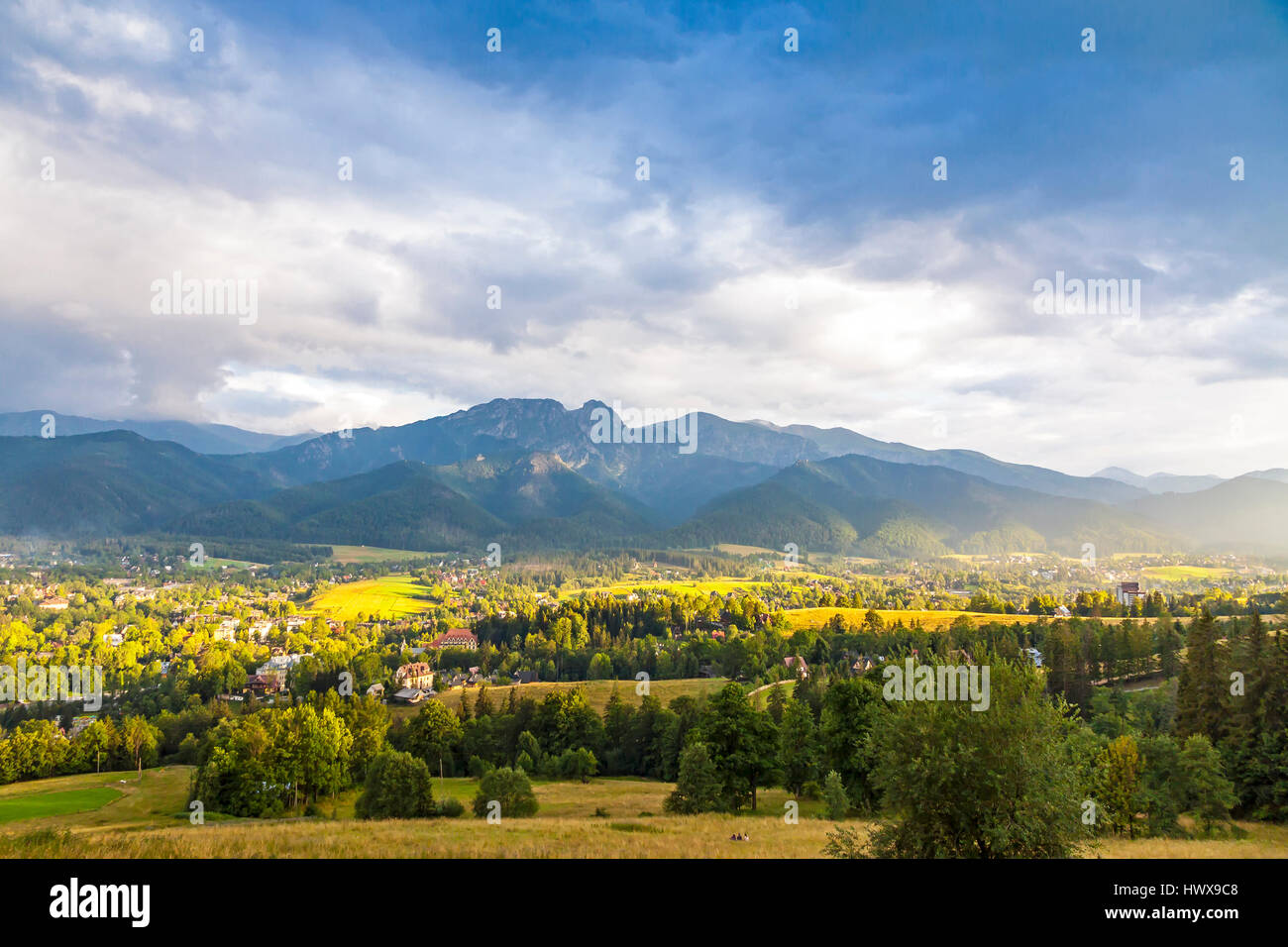 City of Zakopane. Picturesque view from Gubalowka mount. Western Tatras, Poland Stock Photo