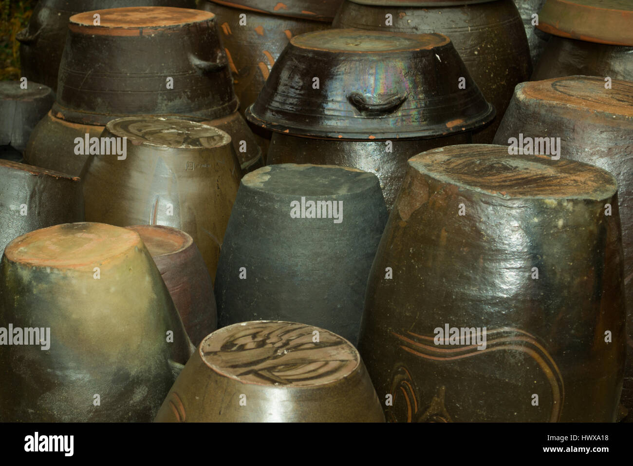Multiple Pots at a South Korean Cultural Village Stock Photo