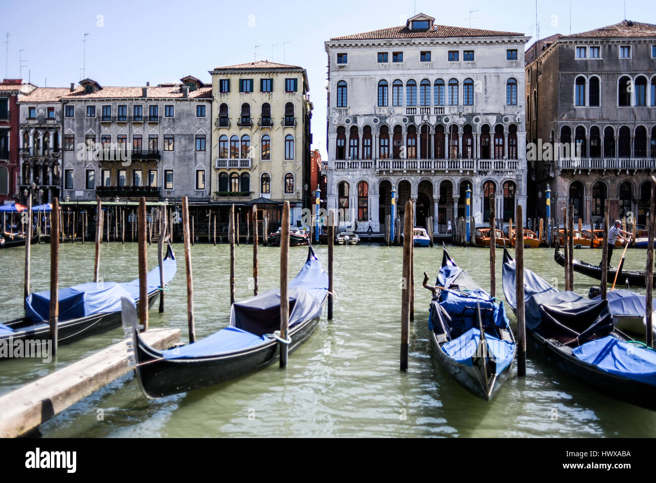 Gondolas in grand canal, Venice Italy Stock Photo