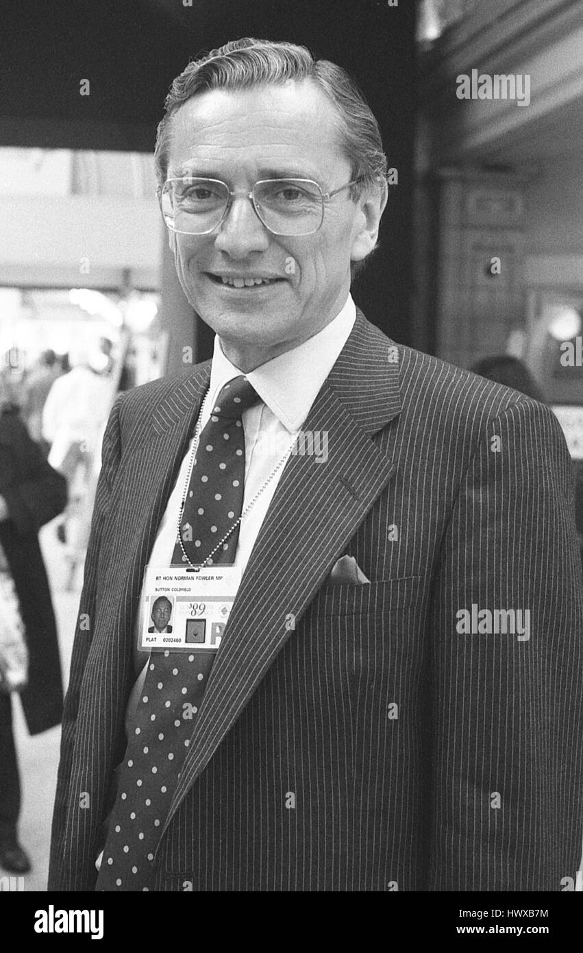Rt.Hon. Norman Fowler, Secretary of State for Employment and Conservative party Member of Parliament for Sutton Coldfield, attends the party conference in Blackpool, England on October 10, 1989. Stock Photo