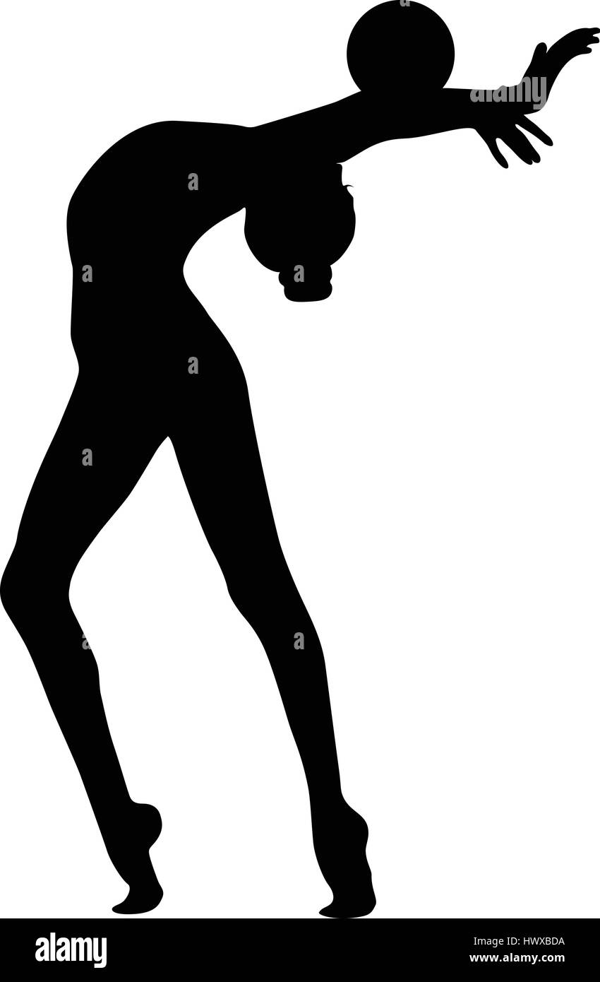 black silhouette girl gymnast with ball rhythmic gymnastics Stock