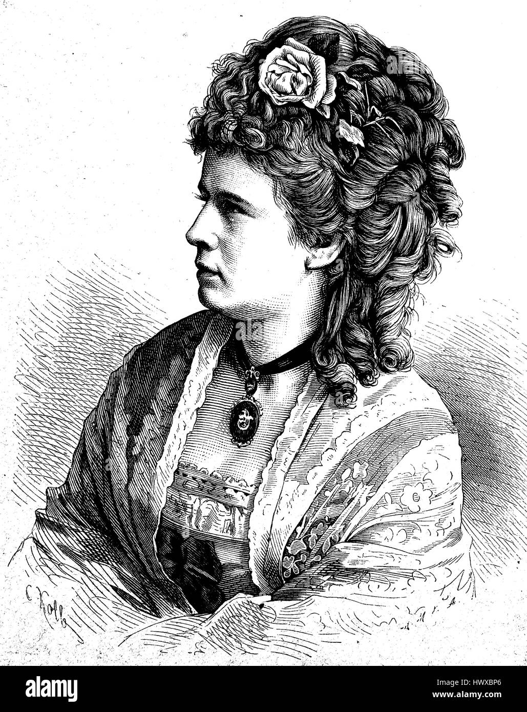 Anna Haverland, January 8, 1854 - May 31, 1908, was a German actress and also writer, Germany, reproduction of an image, woodcut from the year 1881, digital improved Stock Photo