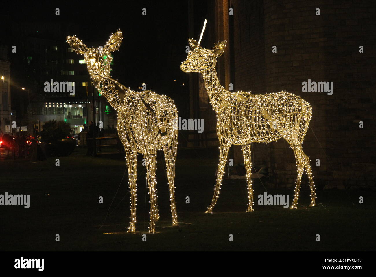 Cardiff Deer Christmas Lights Stock Photo Alamy
