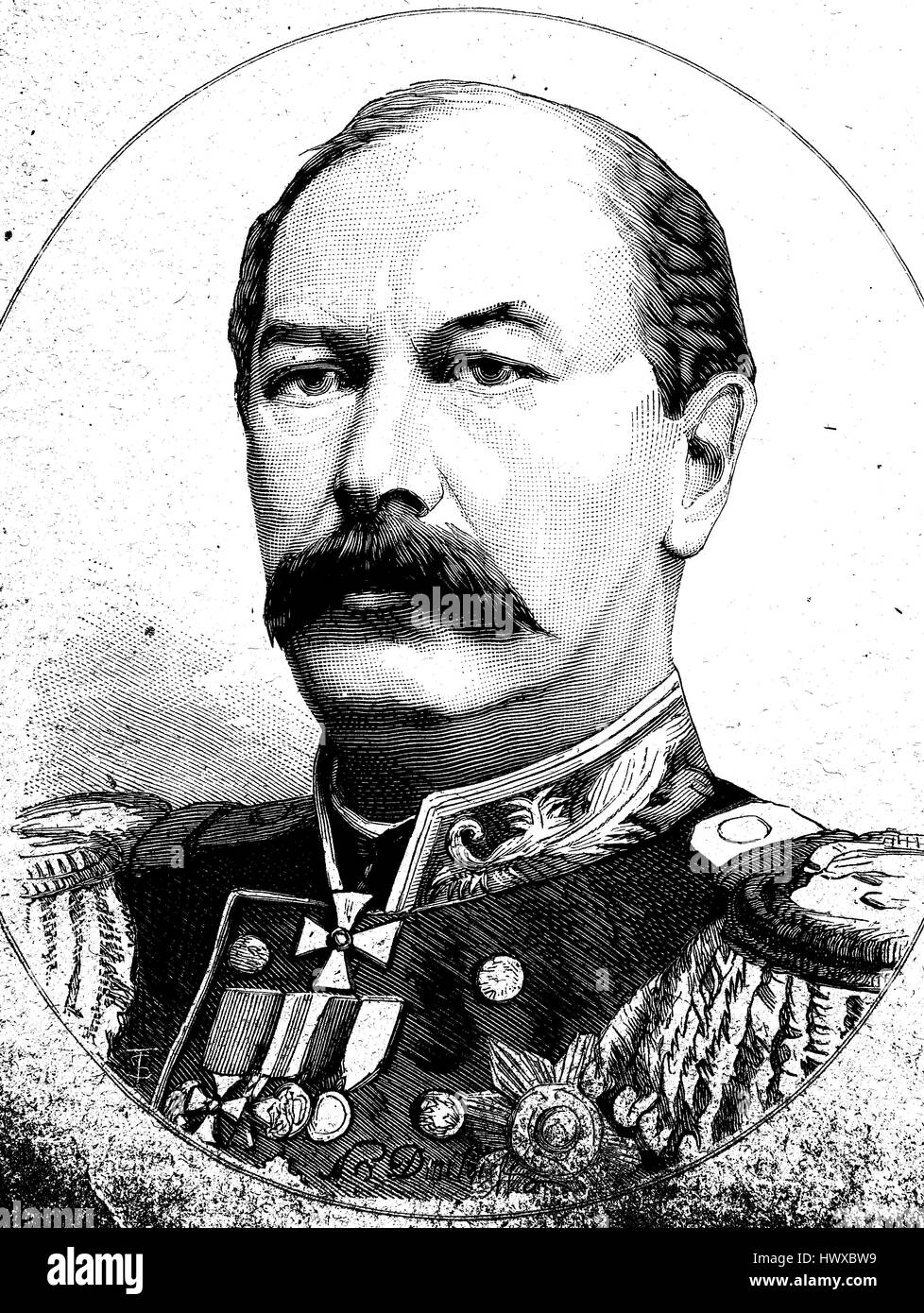 Eduard Ivanovich Totleben, sometimes transliterated as Todleben, 20 May 1818 - 1 July 1884, was a Baltic German military engineer and Imperial Russian Army general, Germany, reproduction of an image, woodcut from the year 1881, digital improved Stock Photo