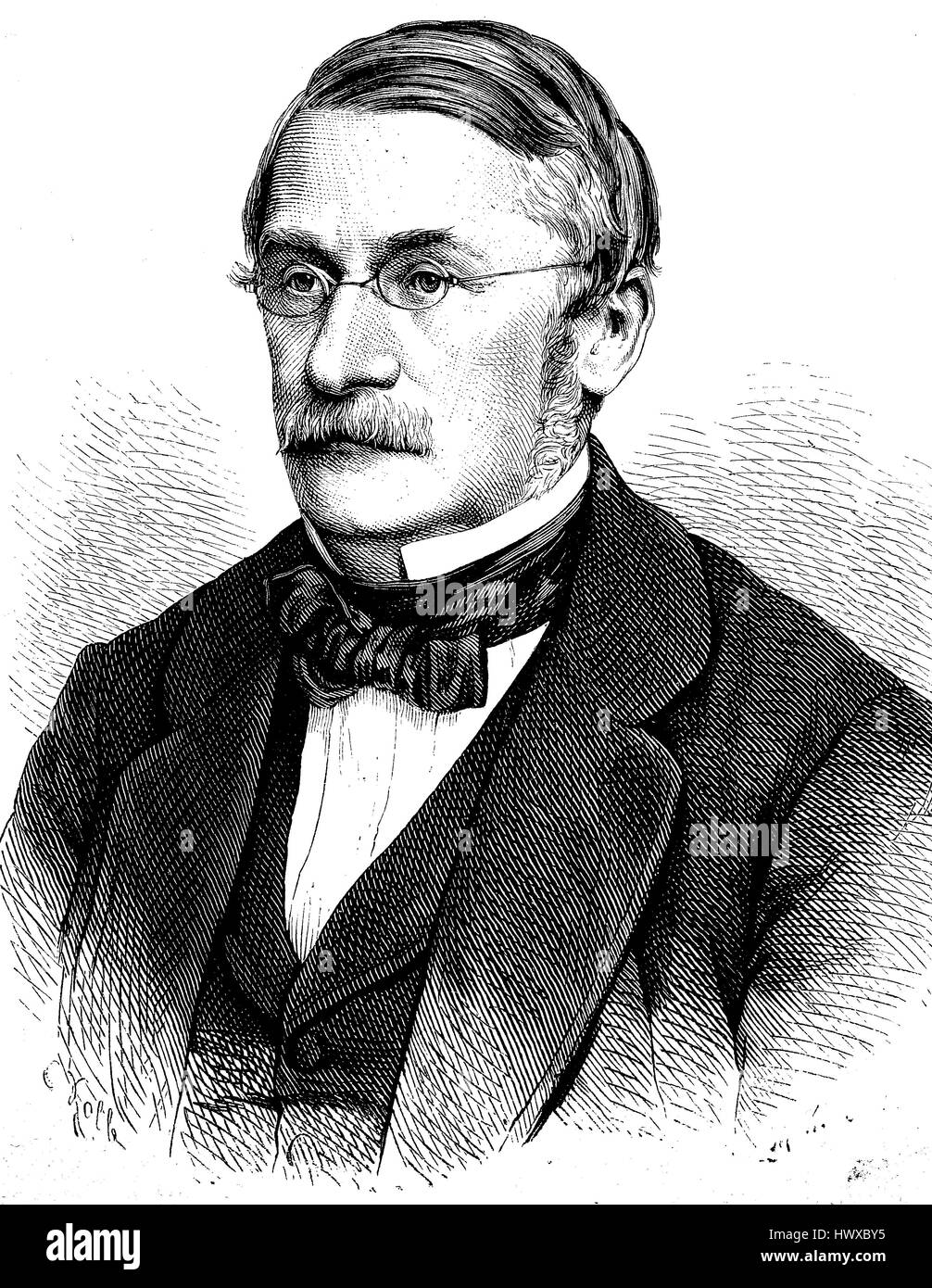 Hans Victor von Unruh, March 28, 1806 - February 4, 1886, was a Prussian civil servant and politician, President of the Prussian National Assembly of 1848 and Member of the Reichstag of the German Empire, Germany, reproduction of an image, woodcut from the year 1881, digital improved Stock Photo