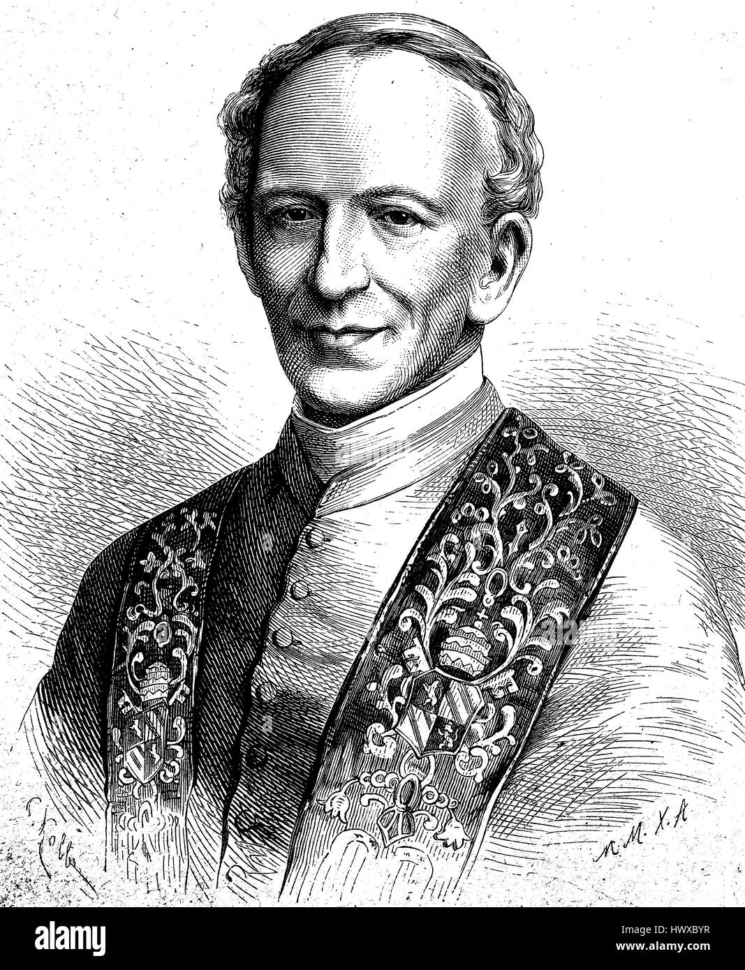 Pope Leo XIII., born Vincenzo Gioacchino Pecci, 2. März 1810 - 20. Juli 1903, was Pope of the Roman Catholic Church from 1878 to 1903, Italy, reproduction of an image, woodcut from the year 1881, digital improved Stock Photo