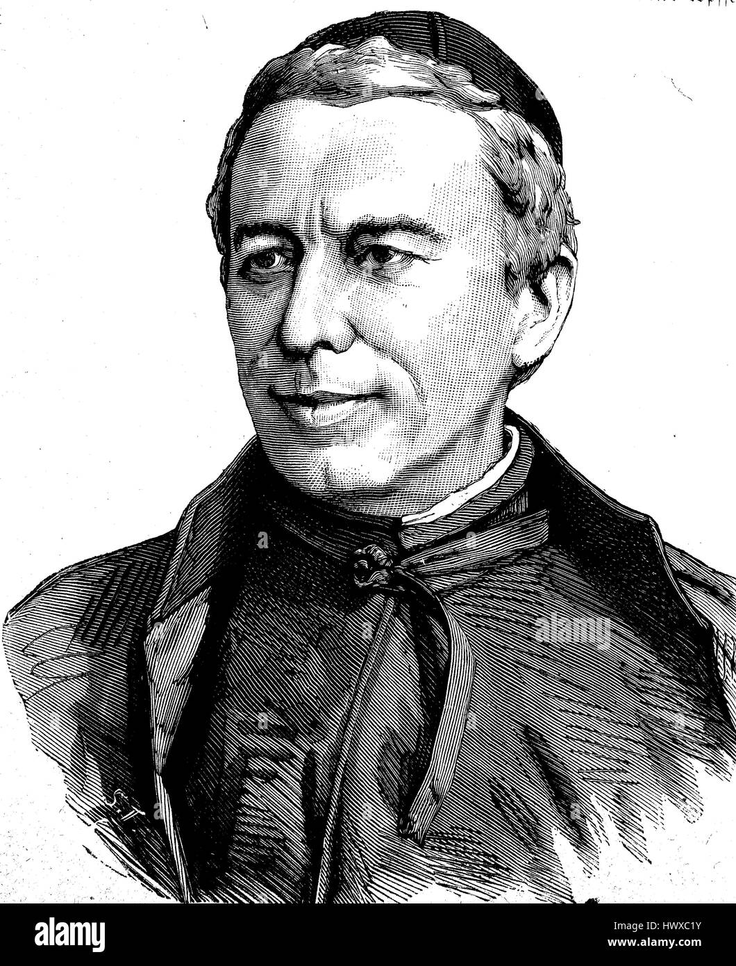 Fr. Pietro Angelo Secchi, 29 June 1818 - 26 February 1878, was an Italian astronomer and was a pioneer in astronomical spectroscopy, Italy  , reproduction of an image, woodcut from the year 1881, digital improved Stock Photo