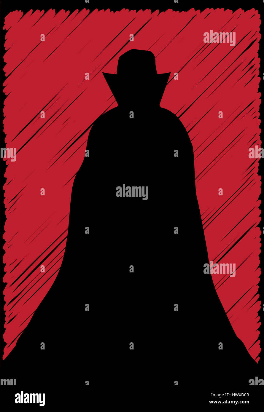 A scribble grunge Dracula Silhouette on a red background Stock Photo