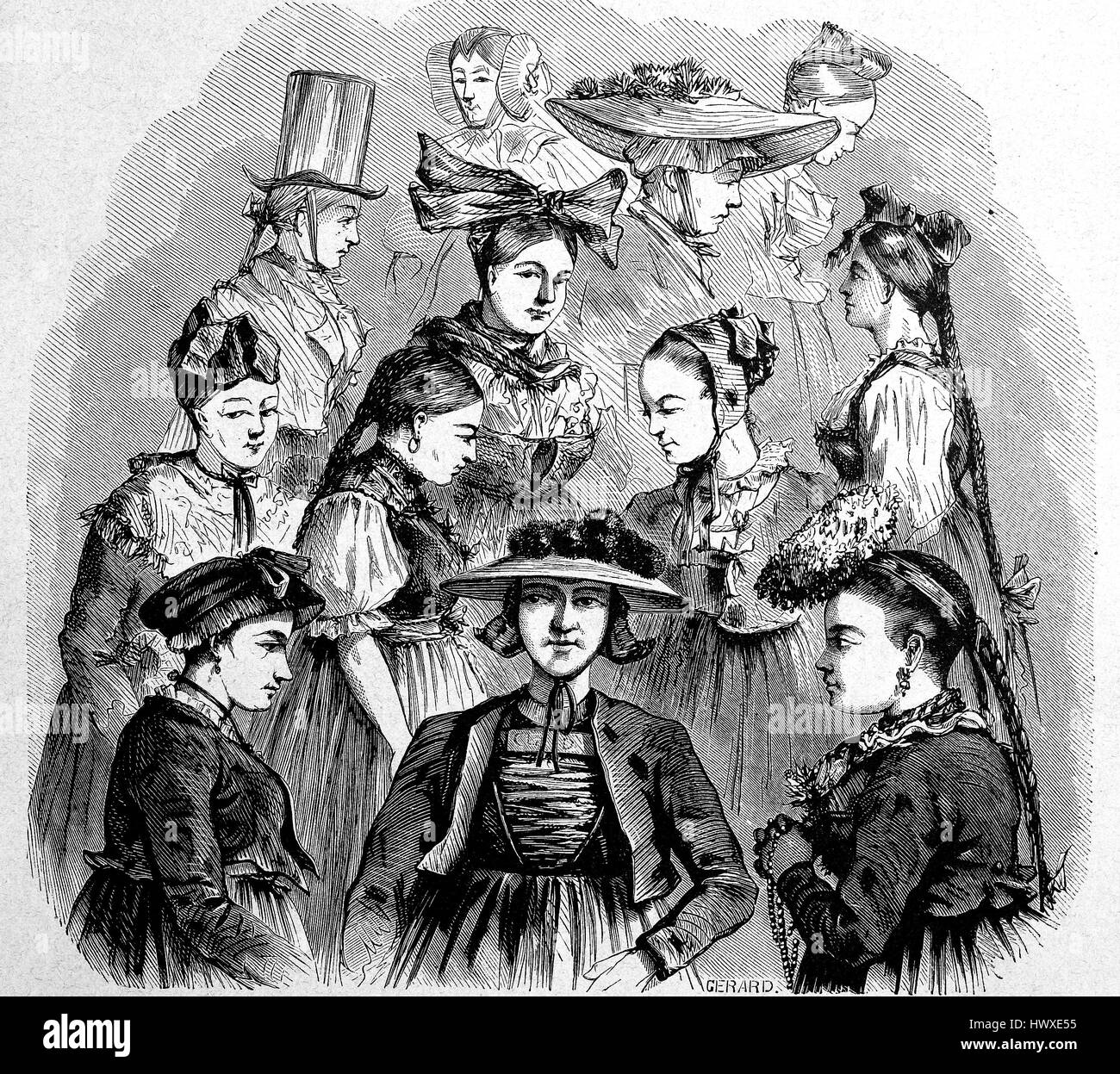 Historical headdress, headgear of women from the Black Forest, Germany