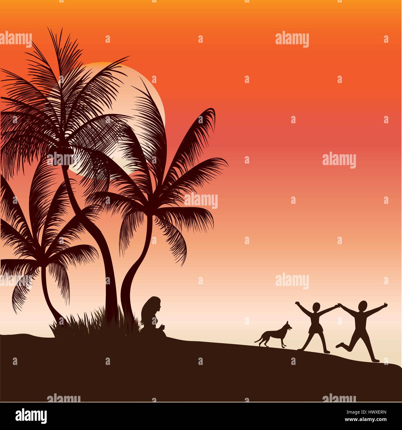 Family time together in the evening outdoors Stock Vector