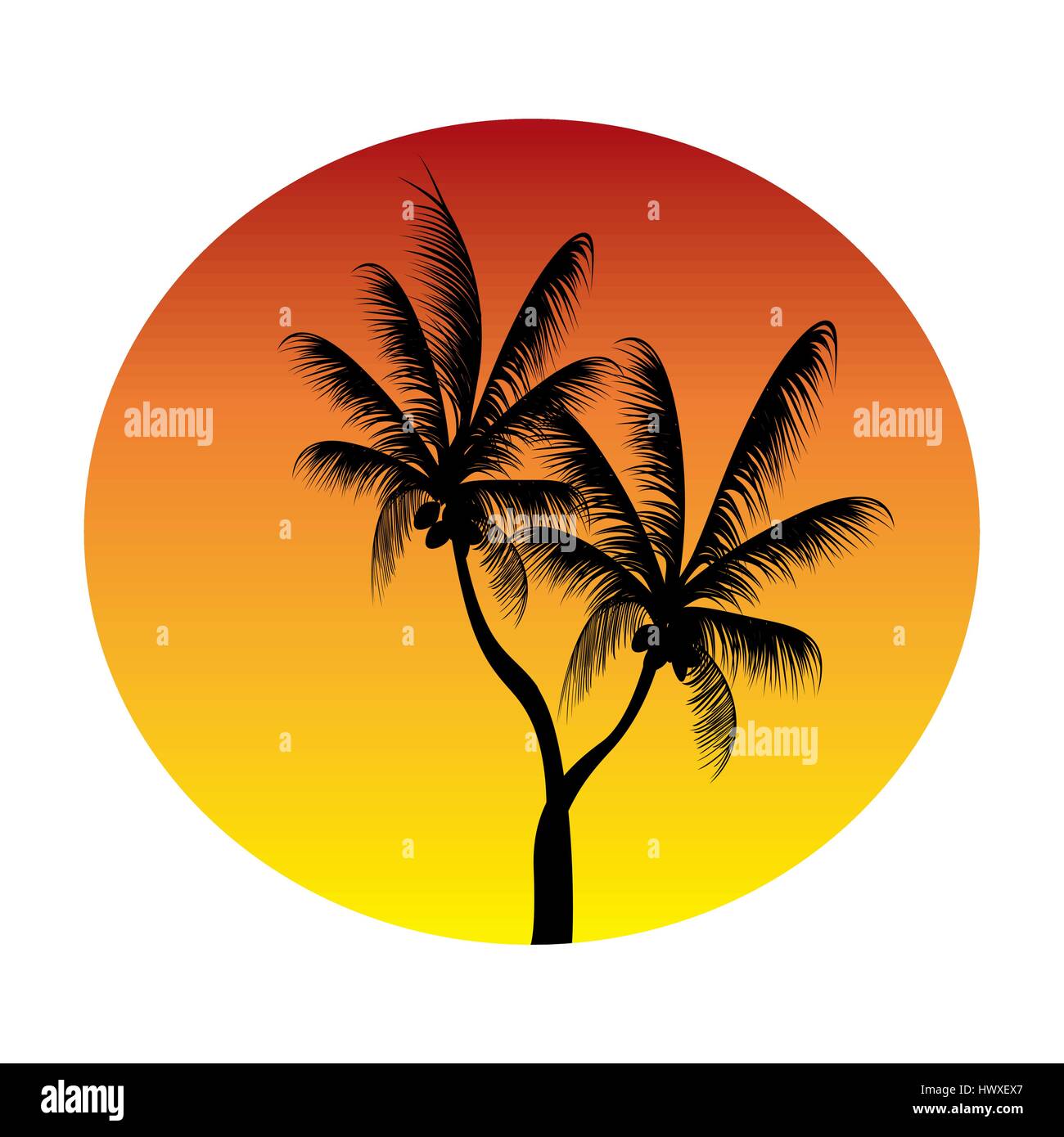 palms set in a circle of the  moon Stock Vector