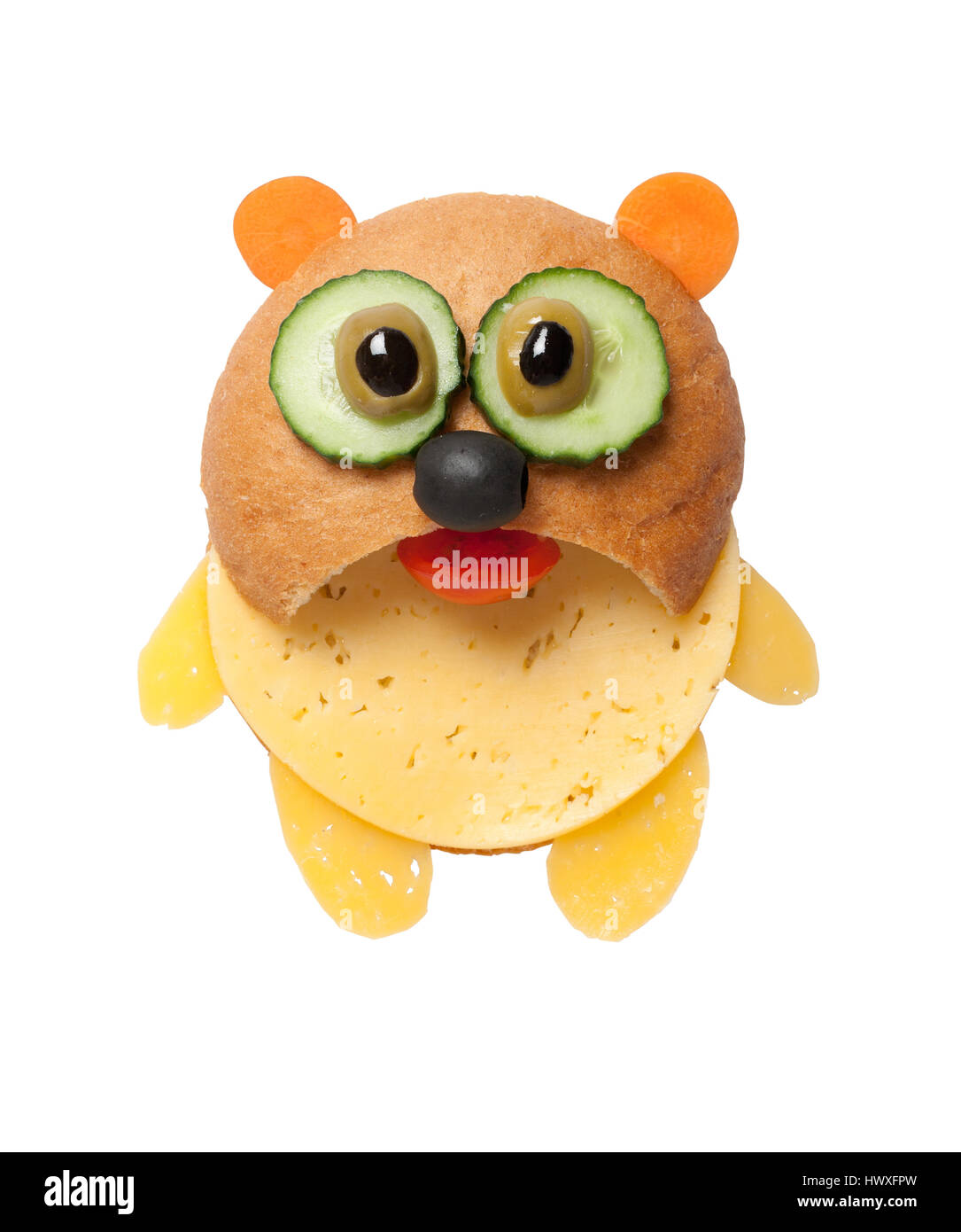 Panda made of bread and cheese on white background Stock Photo - Alamy