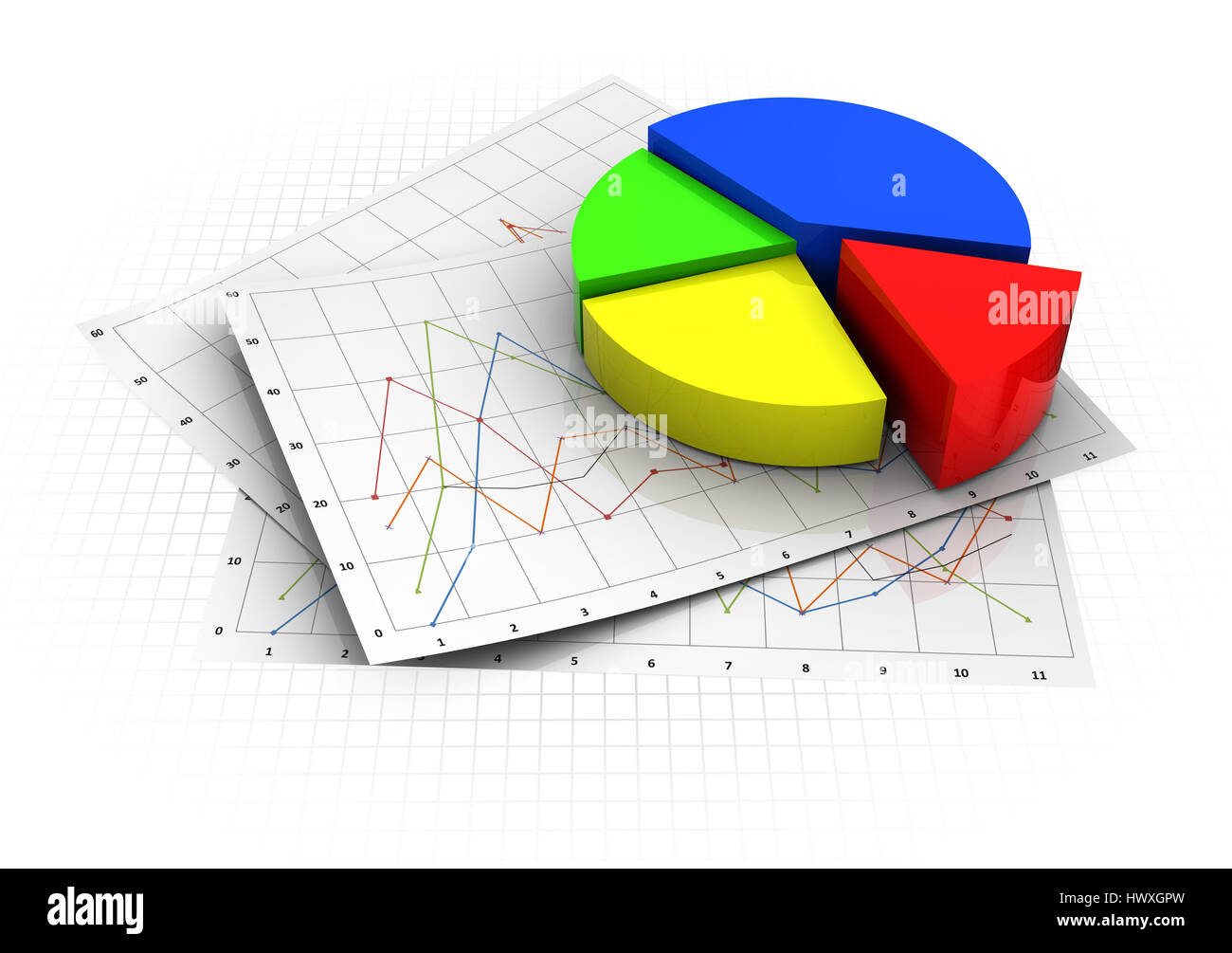 3d illustration of business diagram prints and pie chart Stock Photo