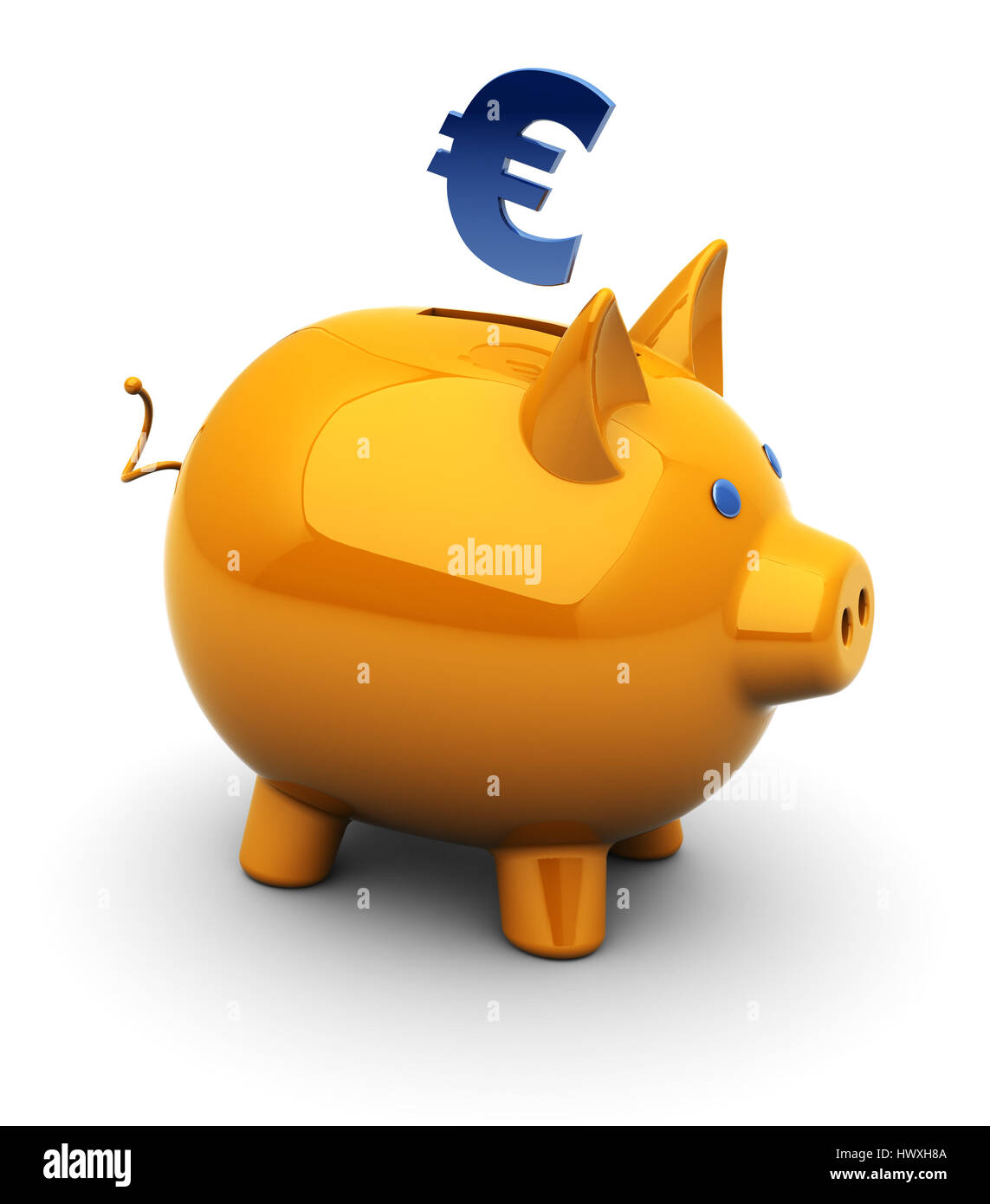 abstract 3d illustration of orange color piggy bank with euro sign Stock Photo