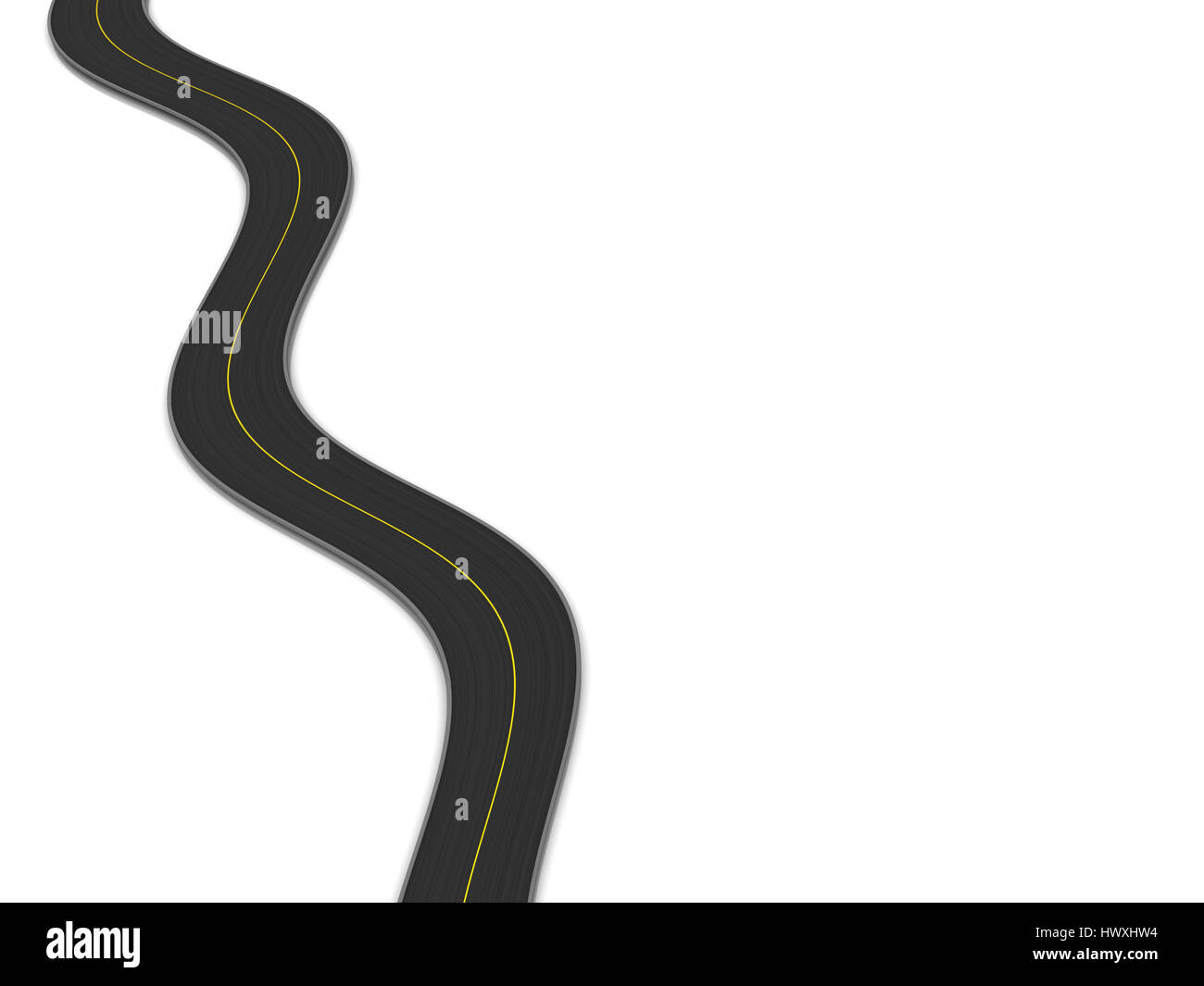 3d illustration of curved road at left side of white background Stock