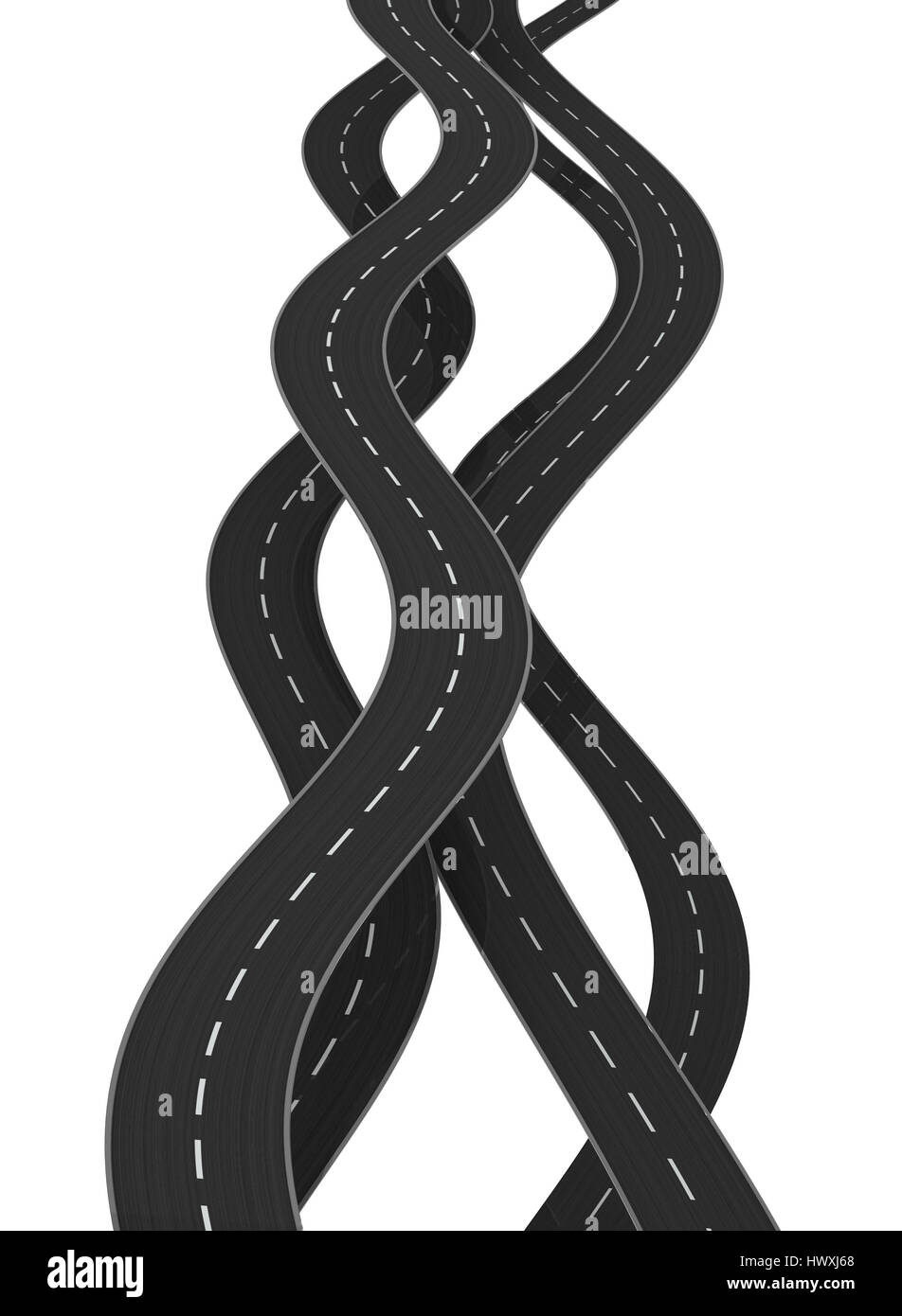 3d illustration of curved roads isolated over white background Stock ...