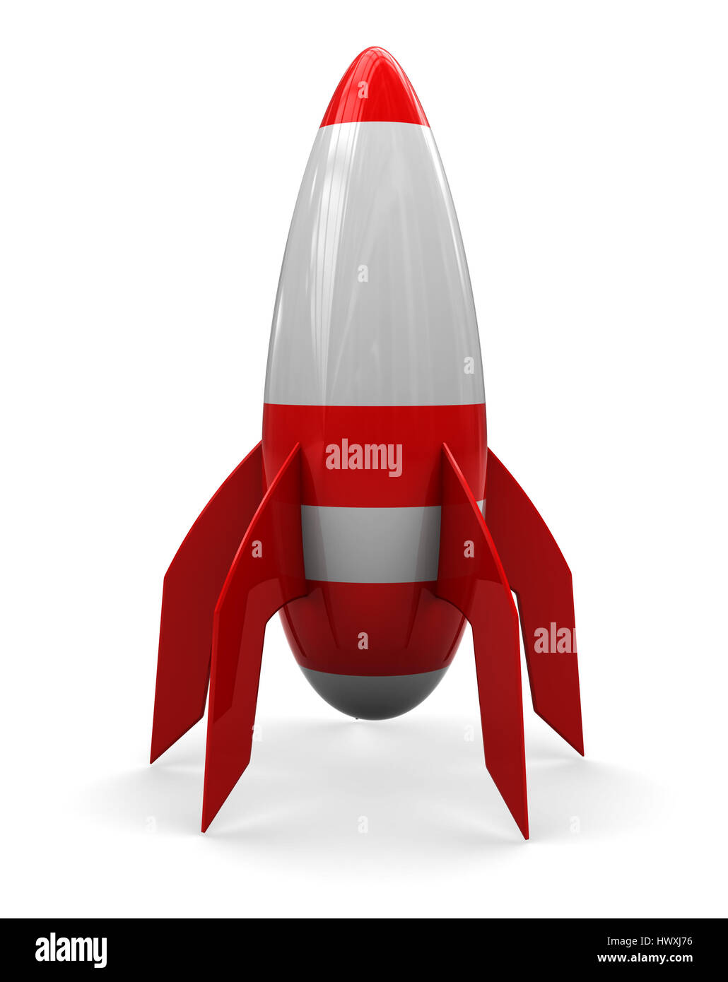 abstract 3d illustration of cartoon rocket over white background Stock ...