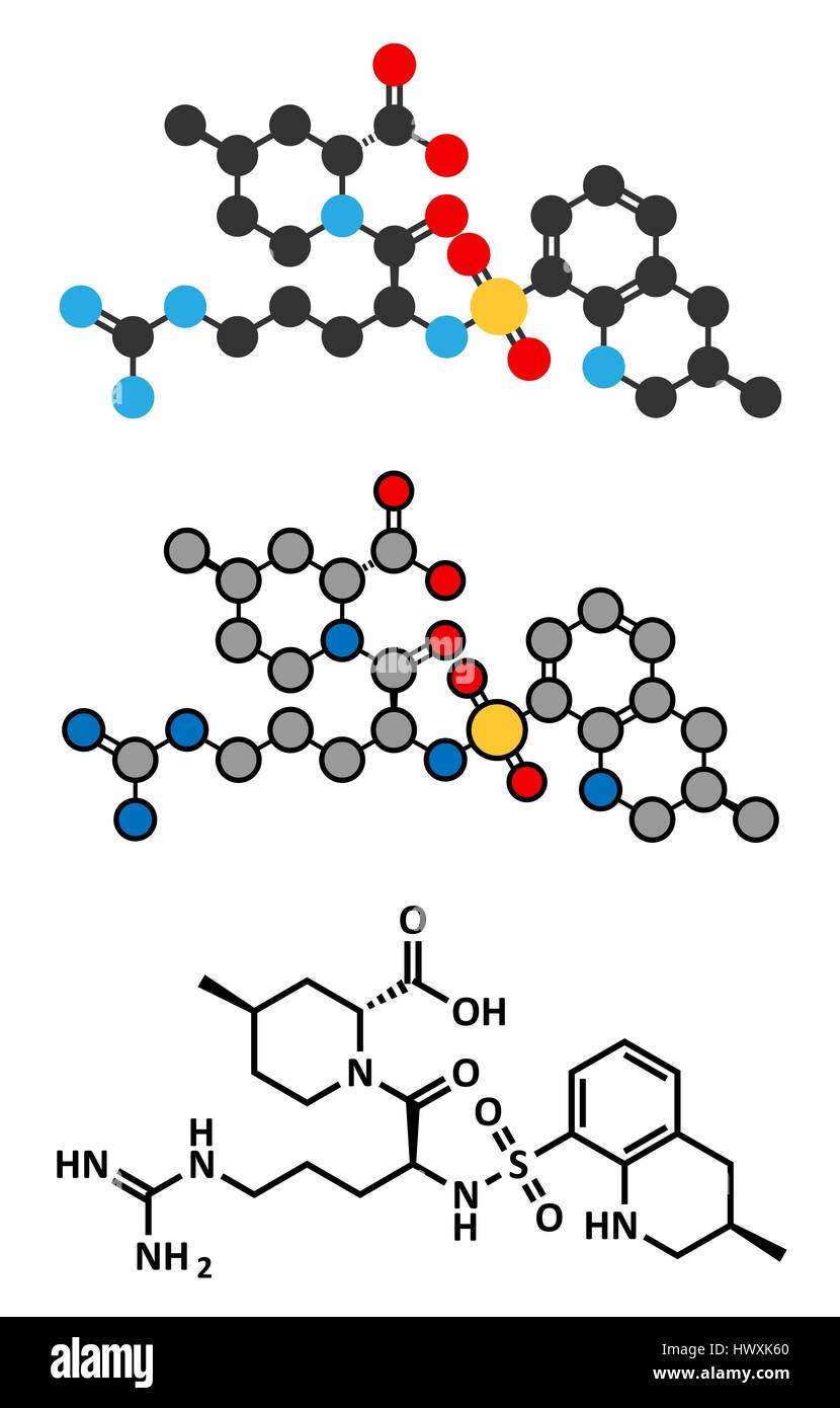 Argatroban anticoagulant drug molecule (direct thrombin inhibitor