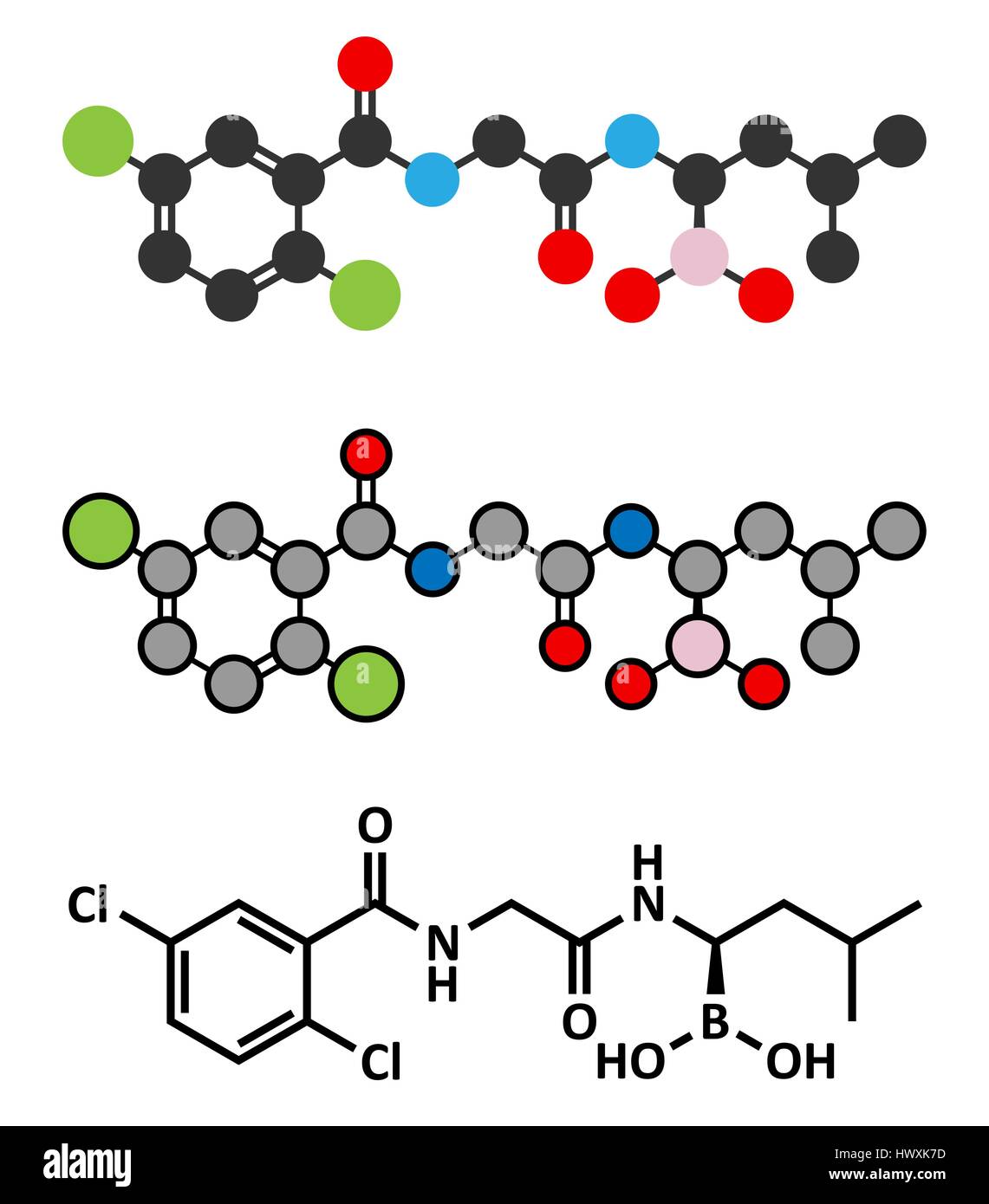ixazomib multiple myeloma drug molecule stylized 2d renderings and HWXK7D