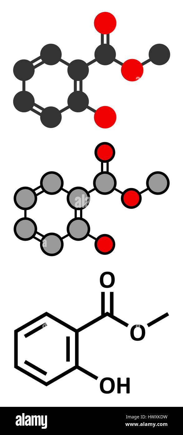 Methyl salicylate (wintergreen oil) molecule. Acts as rubefacient. Used ...