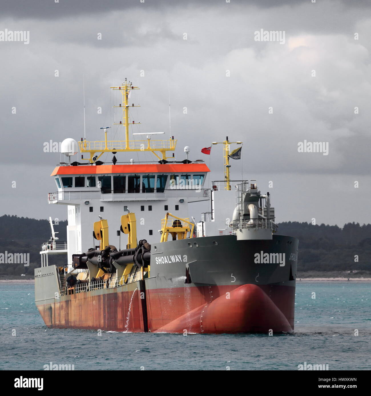 Shoalway suction hopper dredger ship during beach replenishment work in Poole Bay Dorset UK Stock Photo